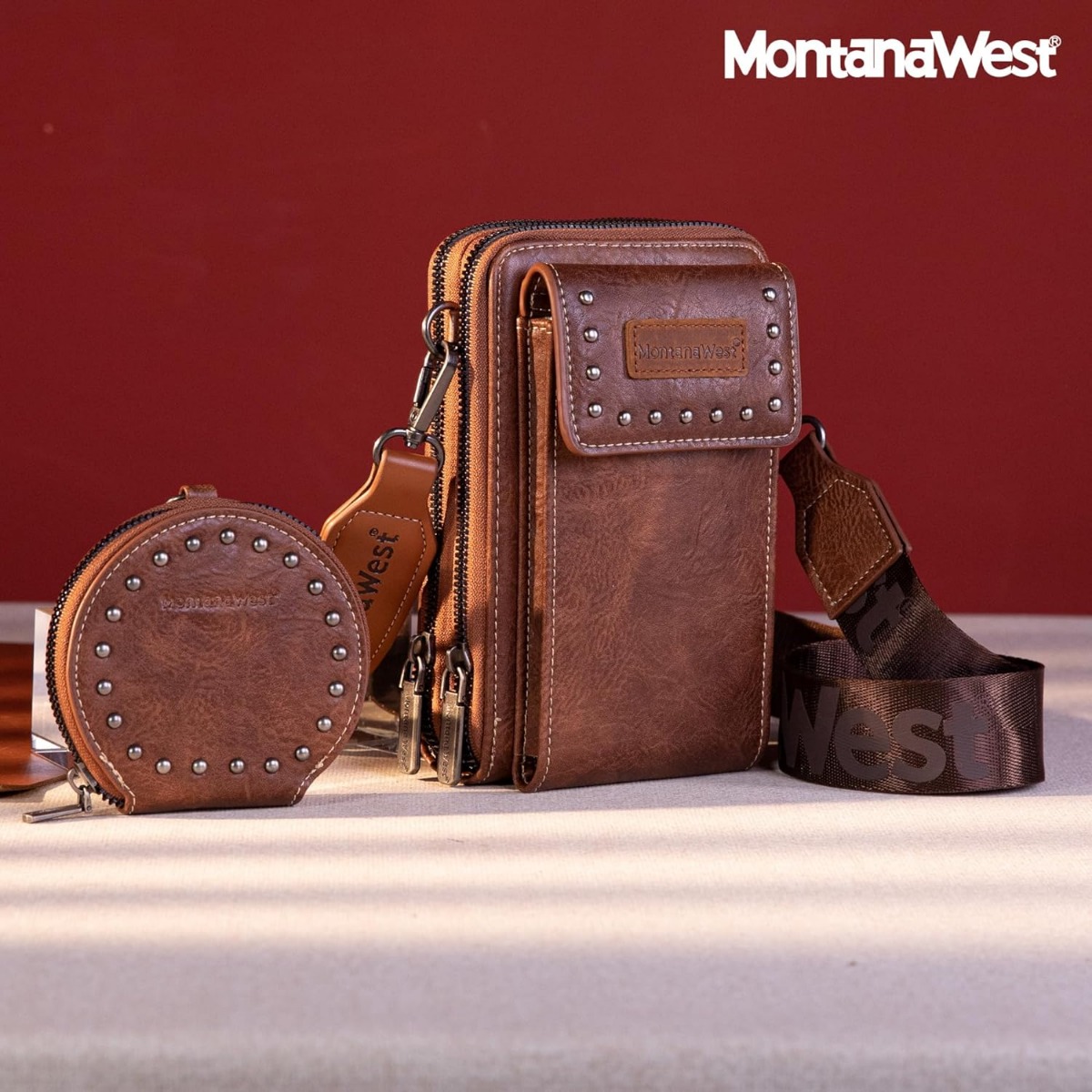 

Montana West Studded Crossbody Wallet Purse For Women Western Crossbody Cell Phone Bag With Coin Pouch