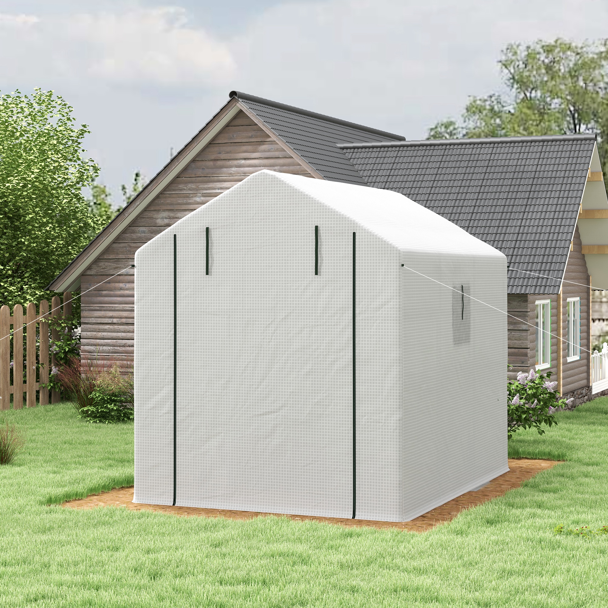 Outsunny 8' X 6' X 7' Walk-in Greenhouse - 18 Shelf Plant Greenhouse With Mesh Door, Windows & Trellis, UV Protective Cover For Vegetables & Flowers
