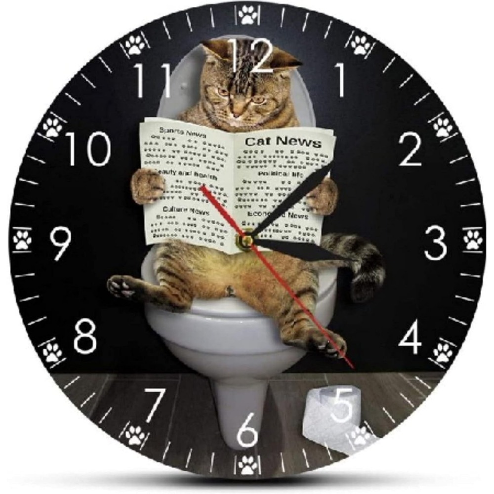 

Cat On With Wall Inch Funny Bathroom Round Wall Clock Battery Operated Large Wall Clock Silent Customized For Wedding Anniversary Clock Living Room, Christmas Gifts, Best Friend Gift