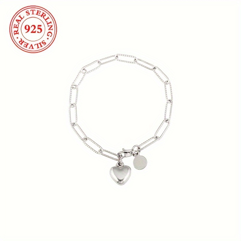 

Ladies' Fashion 1pcs S925 Sterling Silver Chain Bracelet, Summer Rectangle Pin And Heart Pendant, Simple Fashion Vintage Style