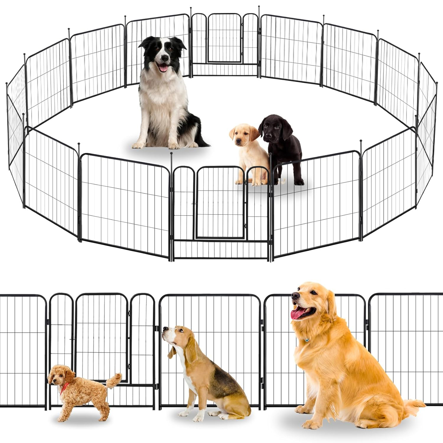 

24" Pet Fence - 16 Panels - Rust Resistant Metal Outdoor Exercise Pet Pen With Doors For Large/medium/small Dogs, Pet Puppy Playpen For Yard, Camping, Rv