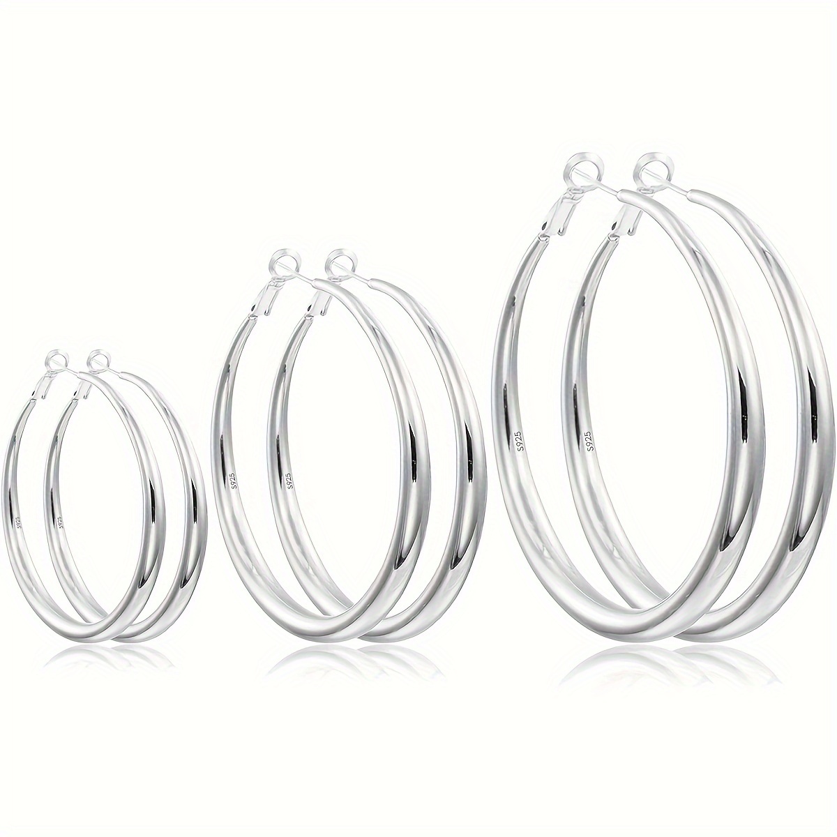 

3 Pairs Of Golden Silvery Large Hoop Earrings For Women 925 Sterling Silvery Hoop Earrings Hypoallergenic Lightweight 14k Golden Plated Large Round Hoop Earrings For Women 30/40/50 Mm