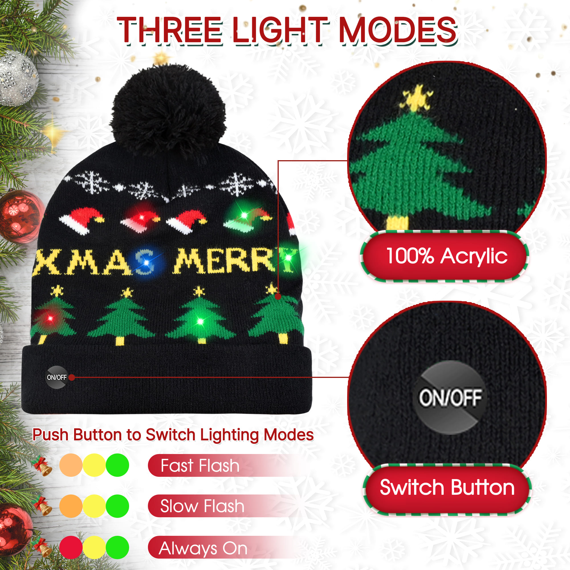 Bonnet De Noël LED En Peluche – Chapeau Lumineux Pour Fêtes, Famille Et Décos