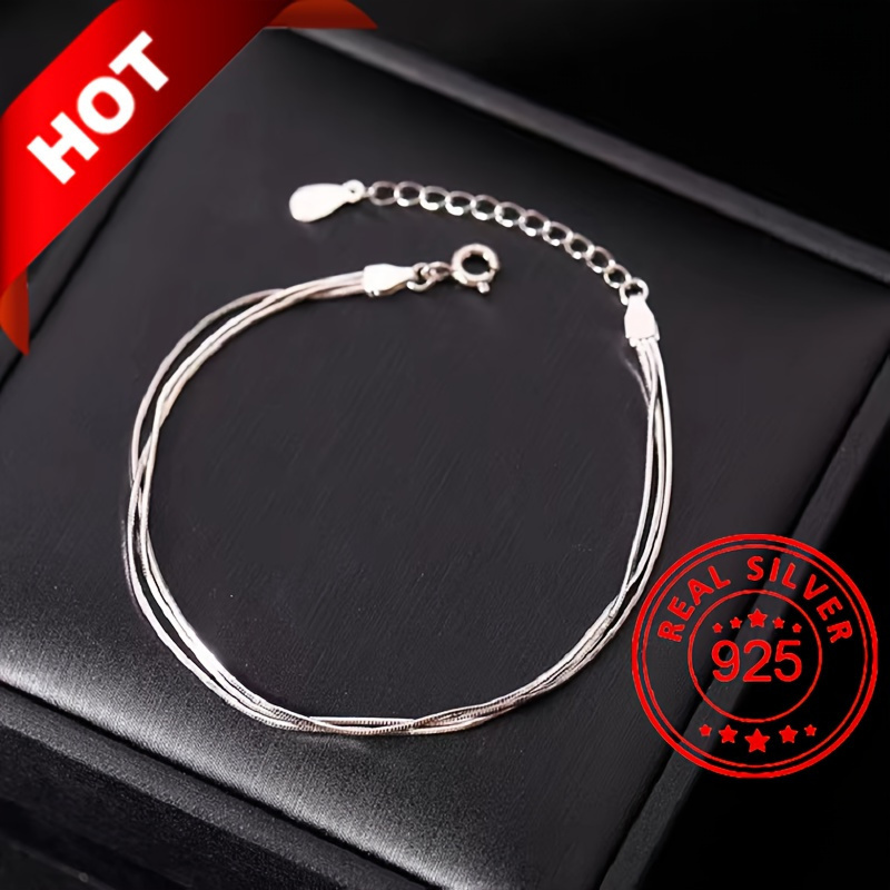 

Ladies' Fashion 925 Sterling Silver Three-layer Snake Bone Bracelet For Men And Women, Low Allergenic Fashion Simple Jewelry Gift