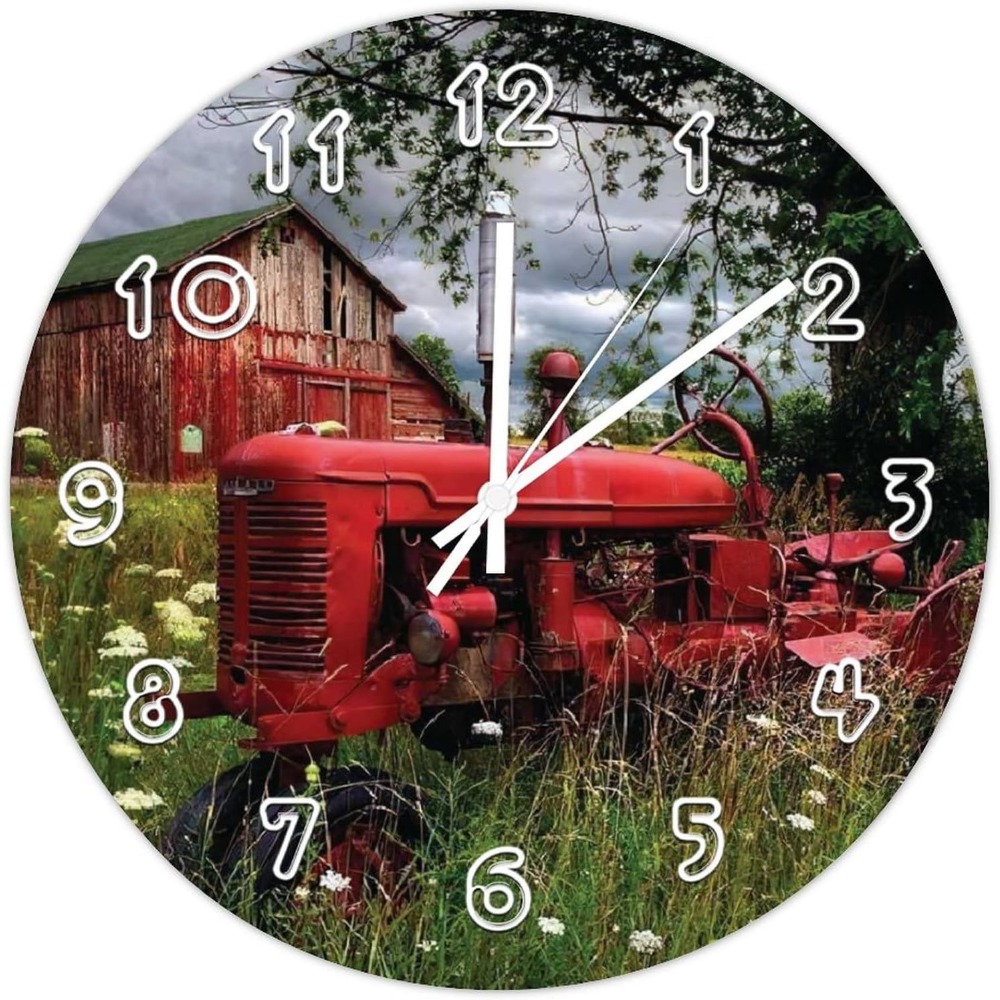 

Round Scenery Wall Clock - Tractor Pattern On Farm Wall Clocks For Kitchen, Office, Bedroom Decorative Hanging Clock, 9 Inches, Girlfriend Gift,gifts For Her,gift For Women