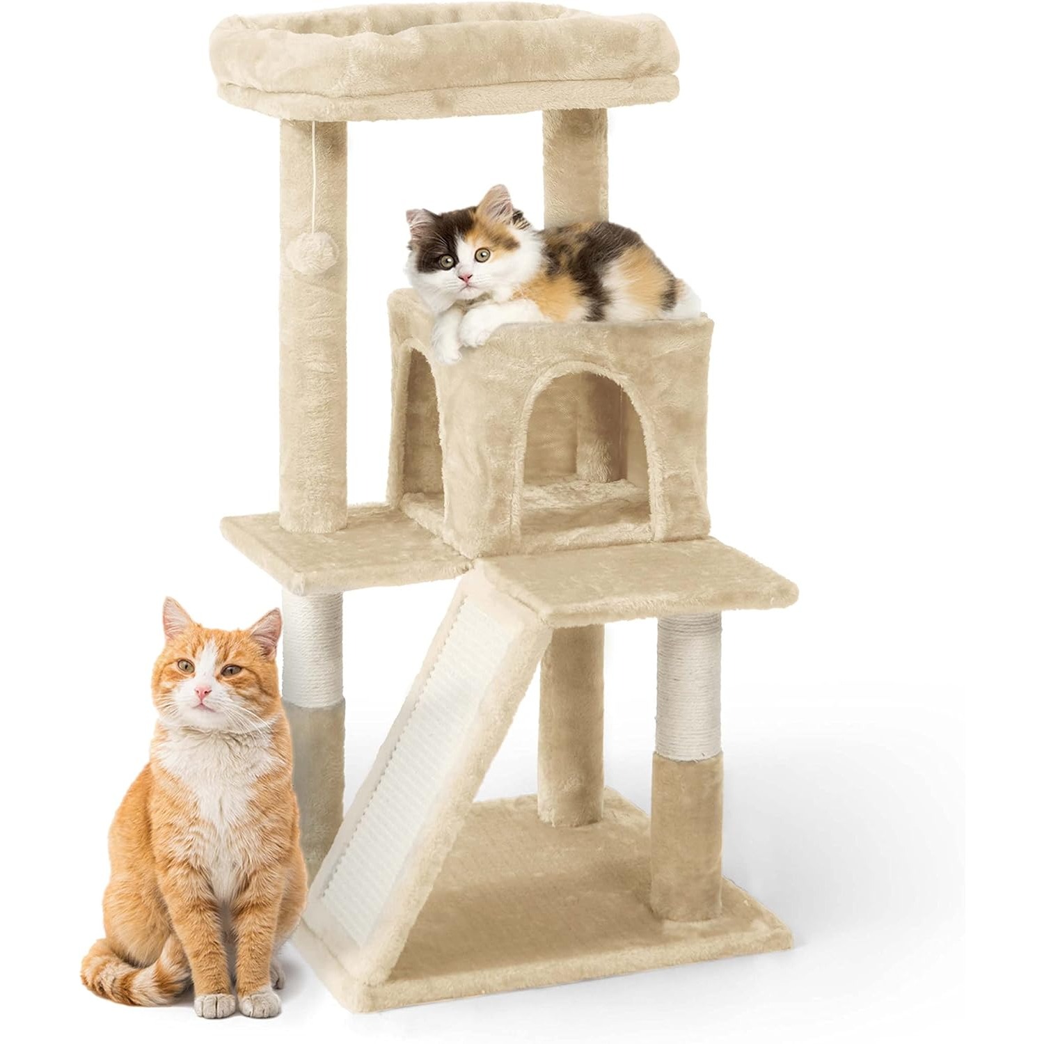 

37 Inch Cat Tree For Indoor Large Cats Or Kittens, Multi-level Cat Activity Tree With Scratching Posts, Hammock, Cat Cave Condo, Modern Cute Small Cat Climbing Tower With Widened Perch