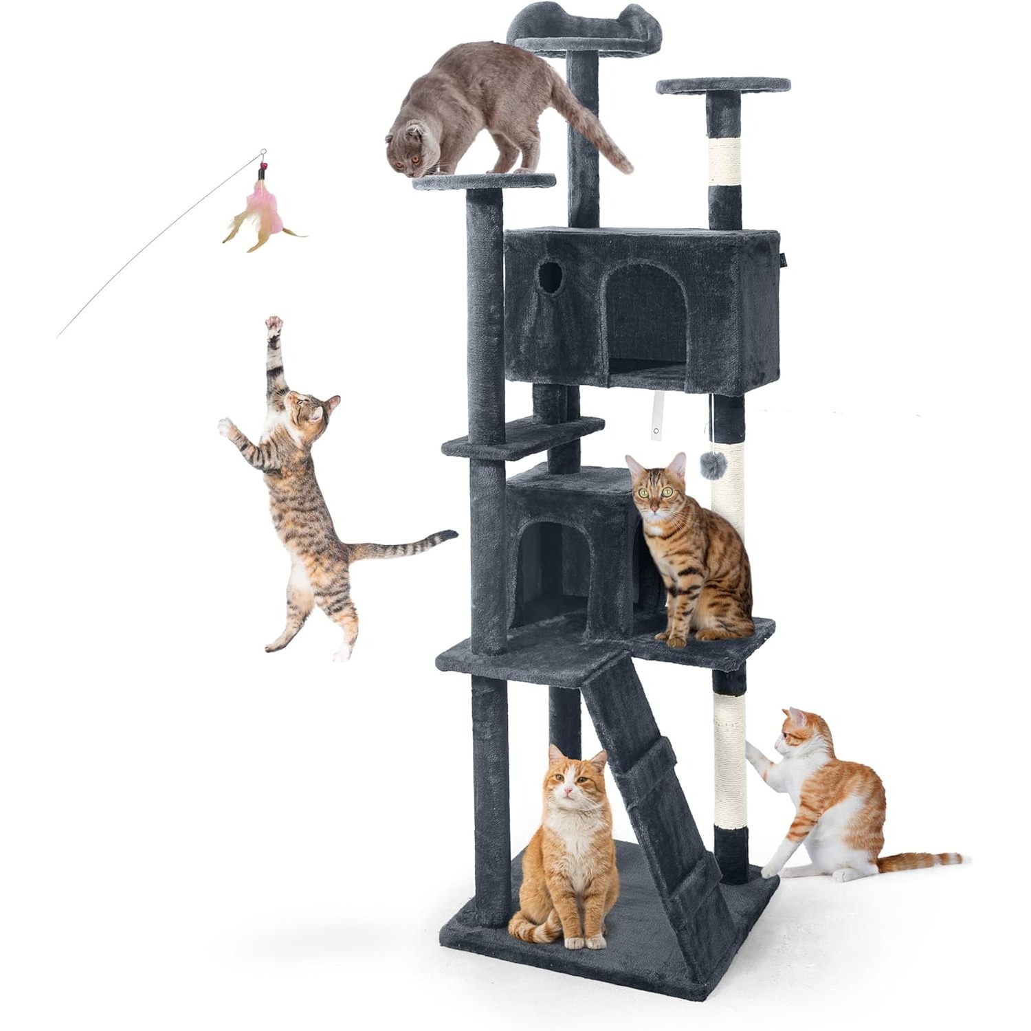 

Cat Tower, 74 Inch Cat Tower For Indoor W/cat Wand Toy, Modern Cute Cat Tree W/widened Perch For Large Cats Kittens, Multi-level Cat Activity Tree W/scratching Posts, Tunnel, Basket, Cat Cave Condo