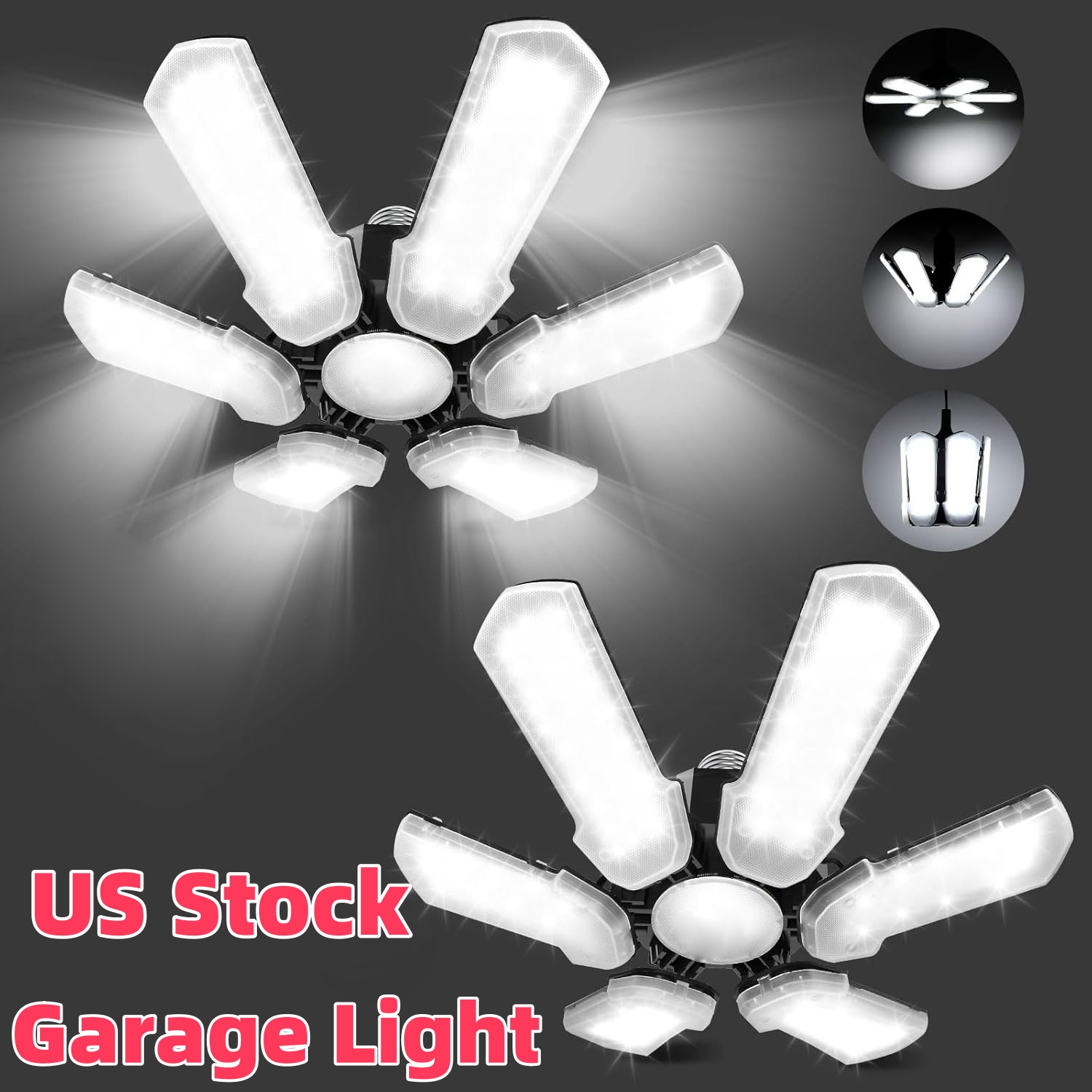 

Led Garage Lights - 2 Pack Super Bright 15000lm Led Garage Ceiling Light White Led Shop Light Deformable Panels Screw In E26/e27 Socket Led Bulbs For Workshop Storage Warehouse Attic