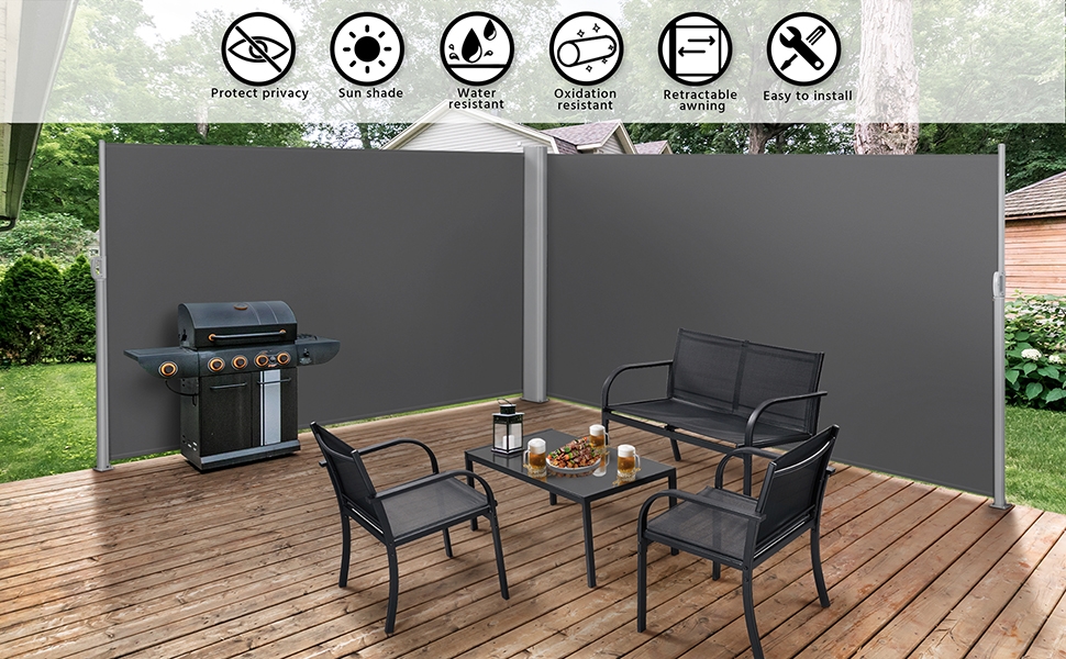 Costoffs 19.7 L x 6 H Side Awning Double Retractable Screen, Retractable Space Divider Waterproof & UV-Resistant for Patio/ Garden, Dark Gray