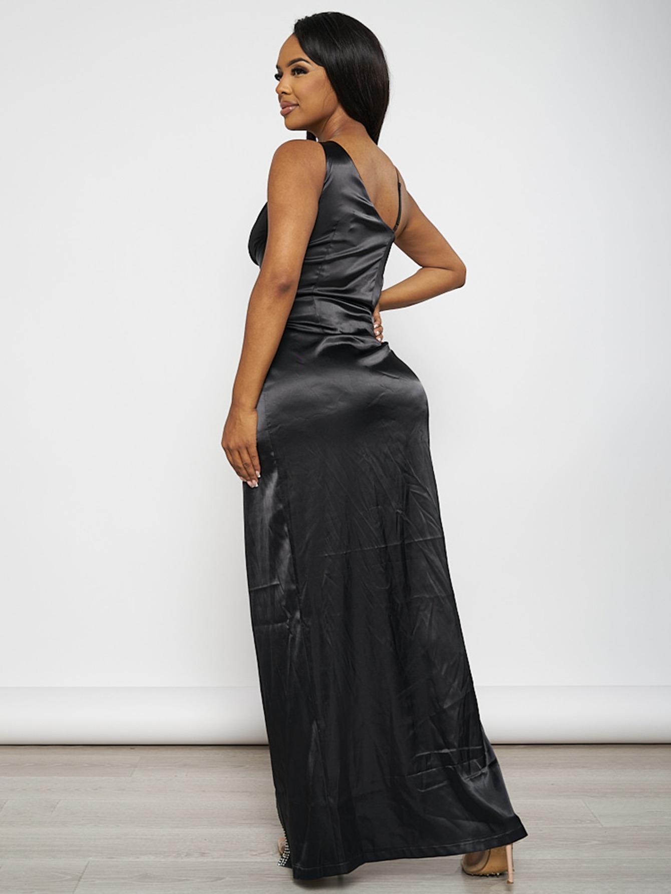 fashion embellished high split one shoulder dress - Temu