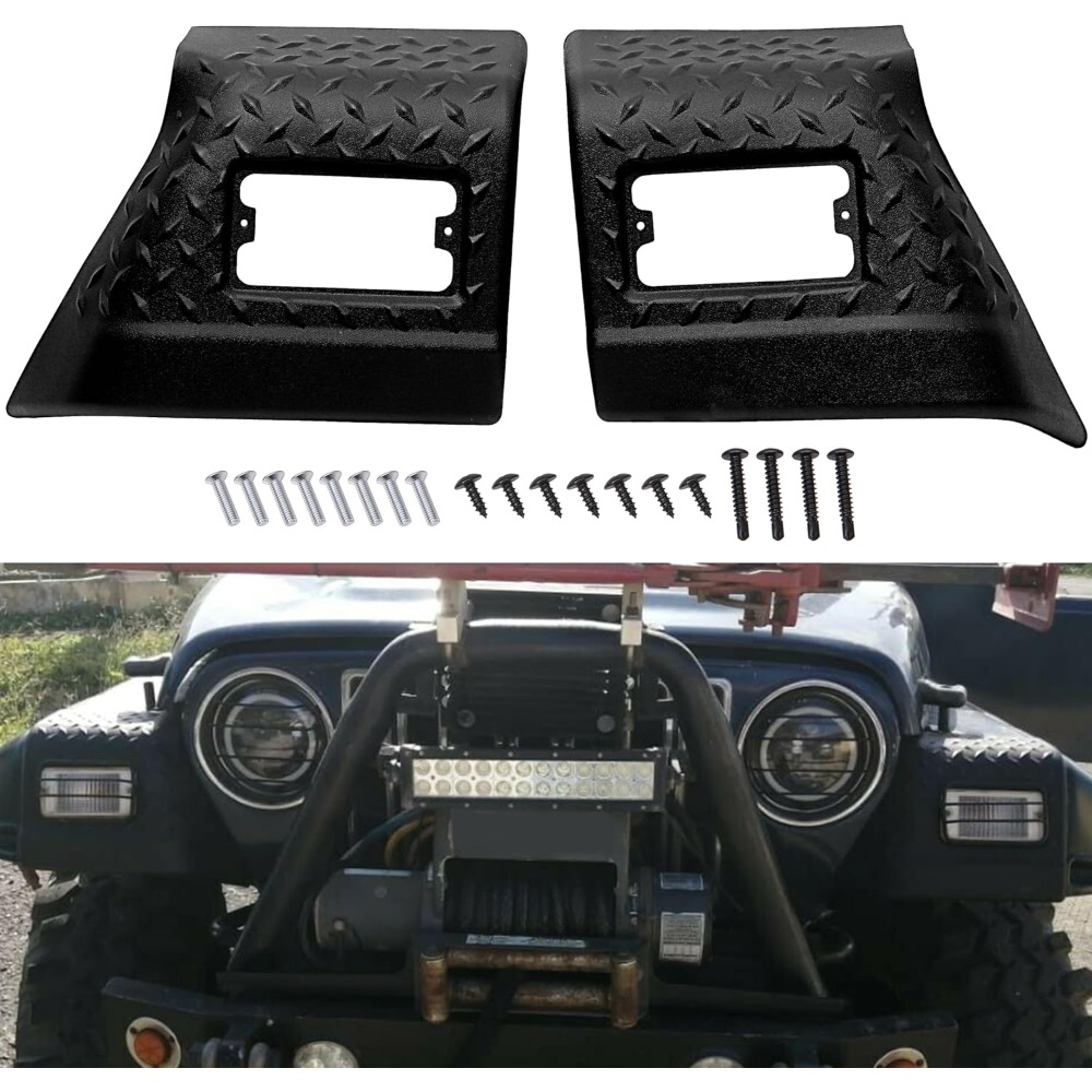 TEMU Front Fender Protector Bug Chip Guards Compatible With 97-06 Wrangler Tj & Unlimited Replace For 11650.20 Front Body Armor Fender Guards Diamond Textured Black