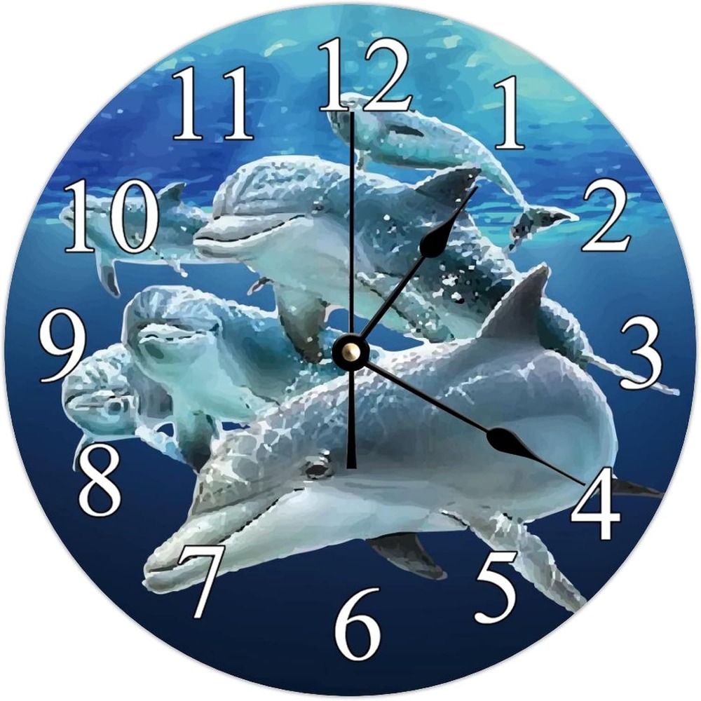 

Dolphin Wall Clock 9x9 Inch Silent Non-ticking Pvc Clock Battery Operated Bedroom Living Room Home Decor, Friendship Gift Best Friend Gift