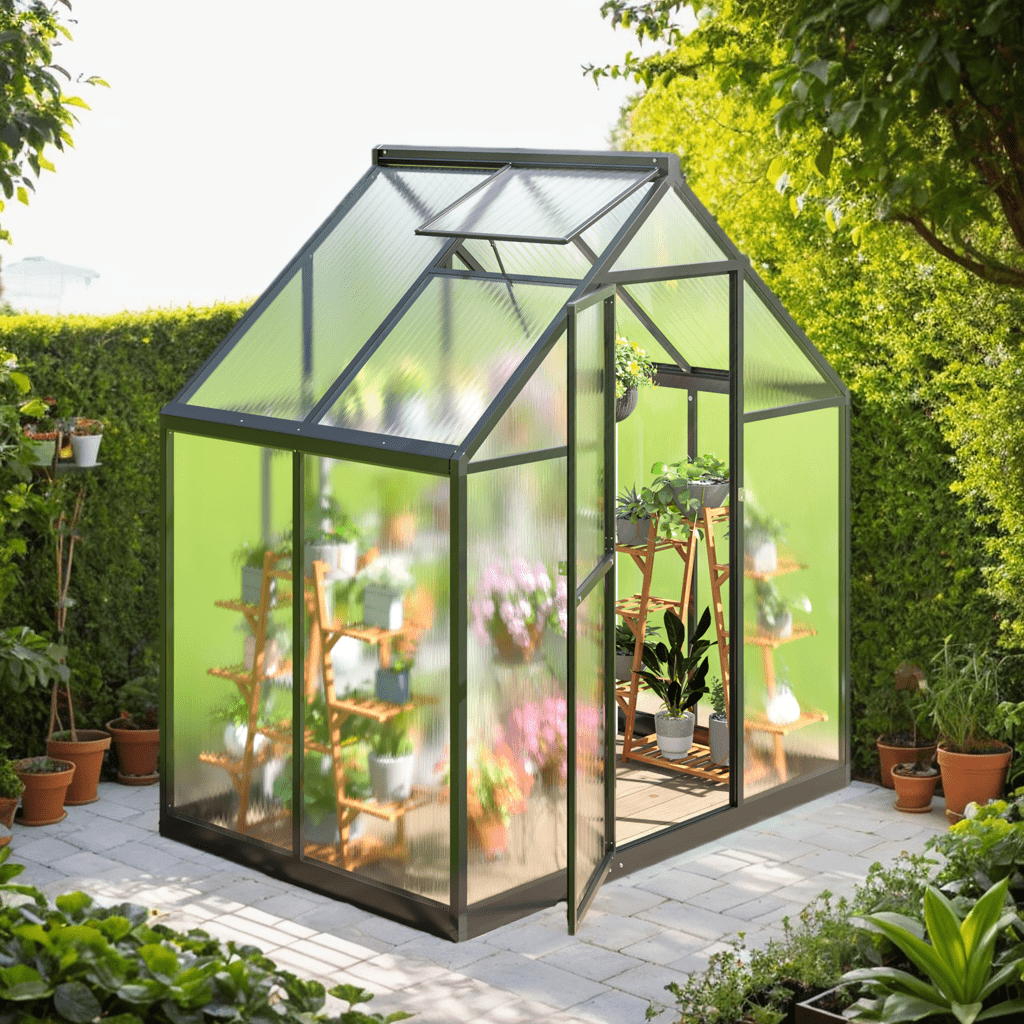 

Polar Aurora 4'x6' Aluminum-framed Polycarbonate Greenhouse, Quick Assembly, Walk-in Design With Ventilated Windows For Outdoor Backyard Gardening