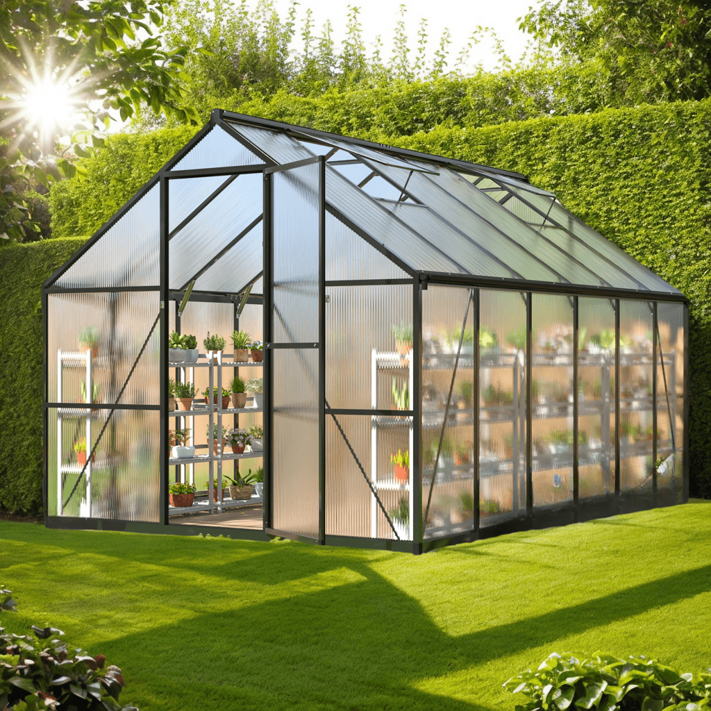 

Polar Aurora 8'x12' Aluminum-framed Polycarbonate Greenhouse, Quick Assembly, Walk-in Design With Ventilated Windows For Outdoor Backyard Gardening