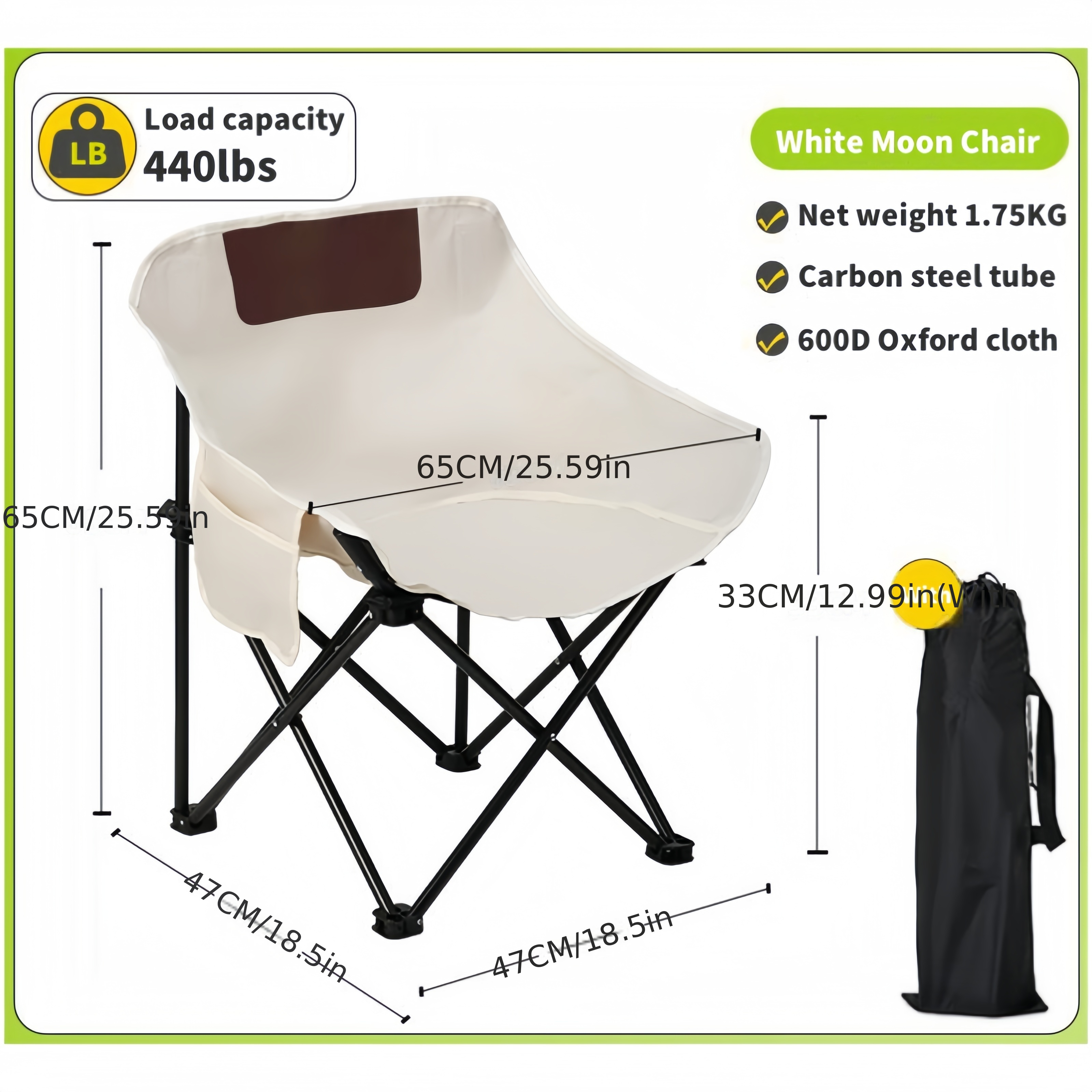 

Zemono Portable Folding Chair,lightweight Camping Chairs With Side Pocket And Carry Bag For Adult Hiking Fishing Beach