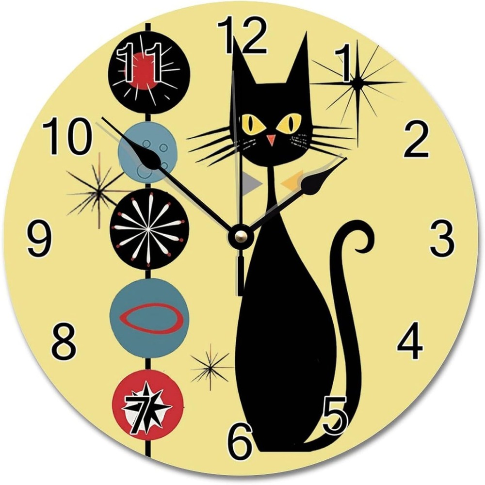 

Cat Wall Inch Retro Mid Century Battery Operated Non-ticking Large For Living Room Kitchen Bedroom Decor, (qx554h4r4m8v), Gifts For Boyfriend,gifts For Husband Gift