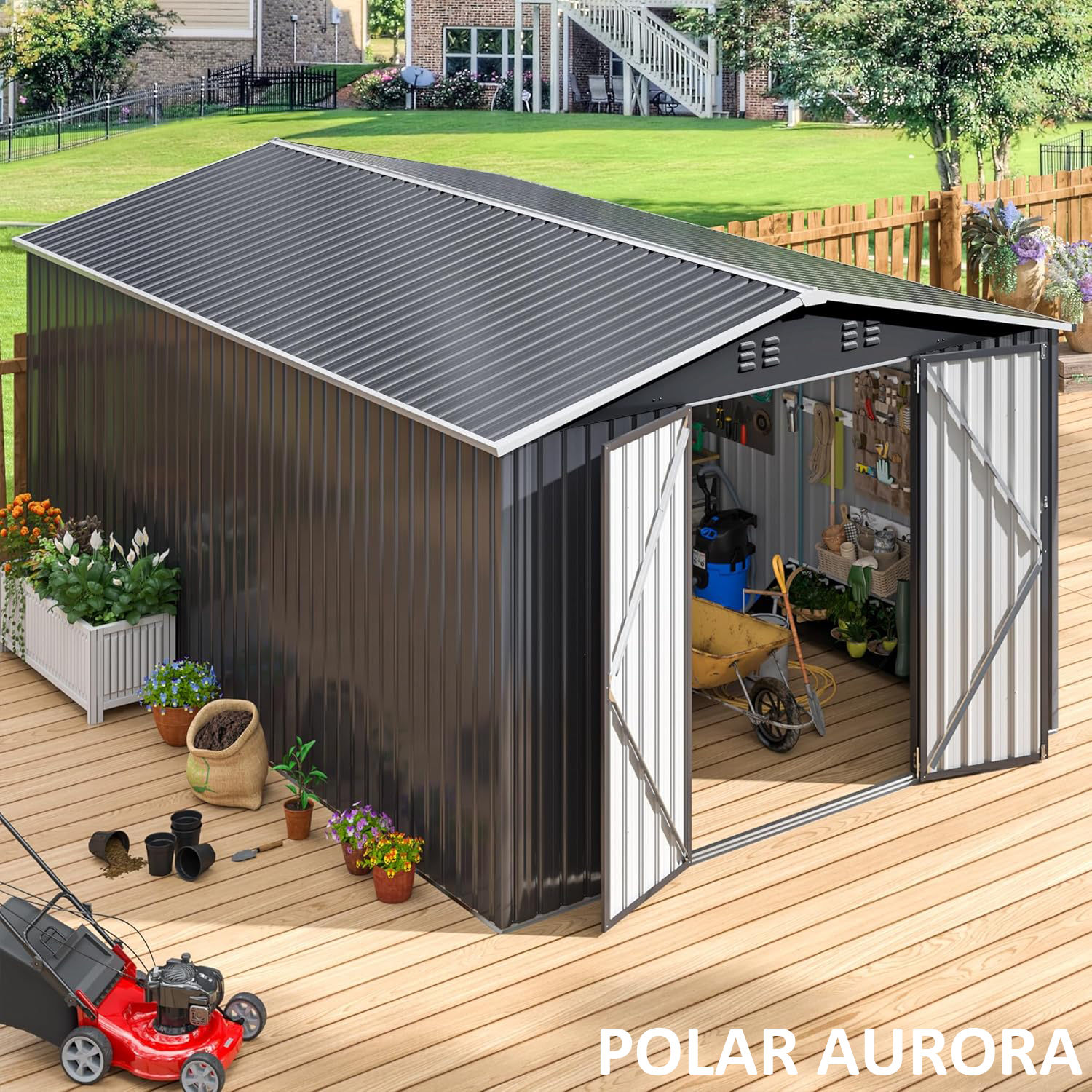 

Polar Aurora Outdoor Storage Shed, Metal Garden Shed With Updated Frame Structure, Tool Sheds For Backyard Garden Patio Lawn