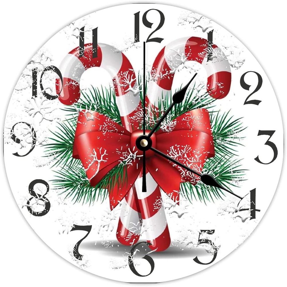 

Silent Design Round Clock Christmas Candy Canes With Home Wall Clock X,white,ot3nkcflobup,10in X 10in, Birthday Present, Gift For Best Friend