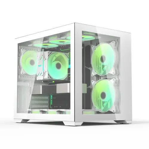 c305 dual tempered glass computer case tower pc gaming case high airflow cable 4 x 140mm interior vertical graphics card slot usb 3 0 support 360mm cooling row support liquid cooling support white