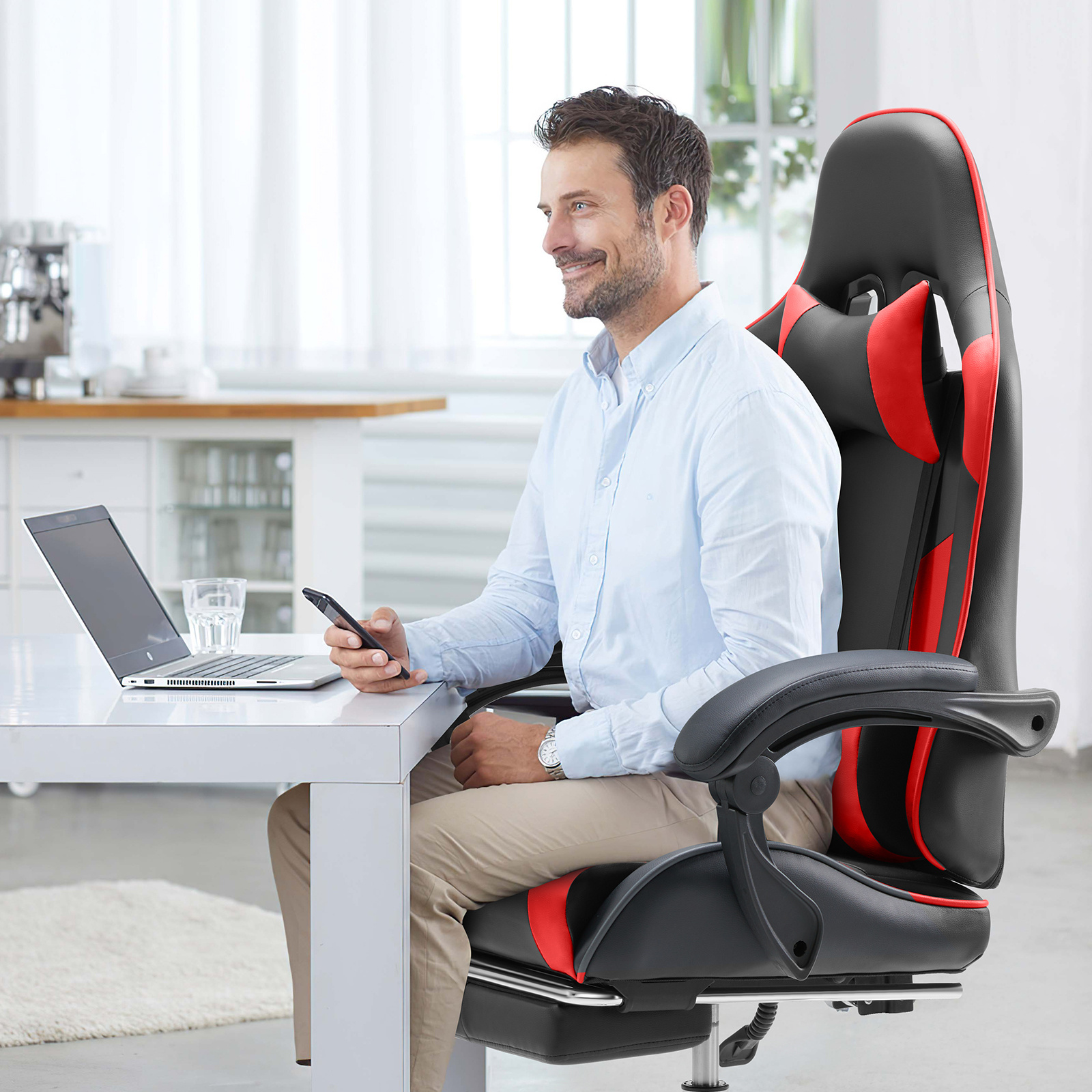 edx High Back Ergonomic Sport Video Gaming Chair with Footrest Office  Computer Chair with Comfy Lumbar Support, Height Adjustable
