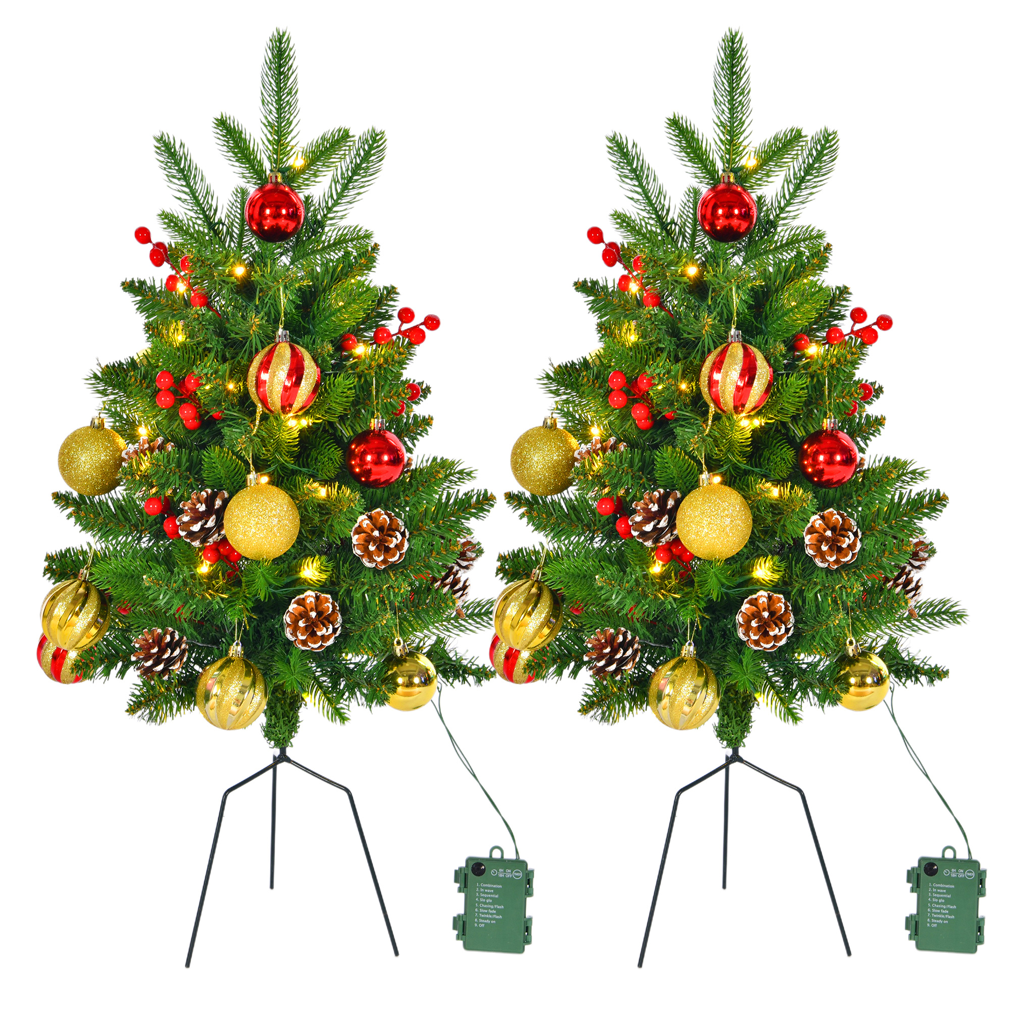 TEMU 2pcs Lighted Outdoor Christmas Trees 30 Inch Small Christmas Trees 120 Led Warm Light Lighted Pathway Flowerpot Christmas Trees With Timer