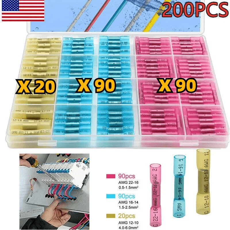 

50/100/200 Pcs Heat Shrink Butt Wire Splice Connectors Seal Crimp Terminals Usa,heat Shrink Butt Connector Kit - Wire Splicing Sleeve For 18-22 Awg/16-14 Awg/12-10 Awg Cables Electrical Marine