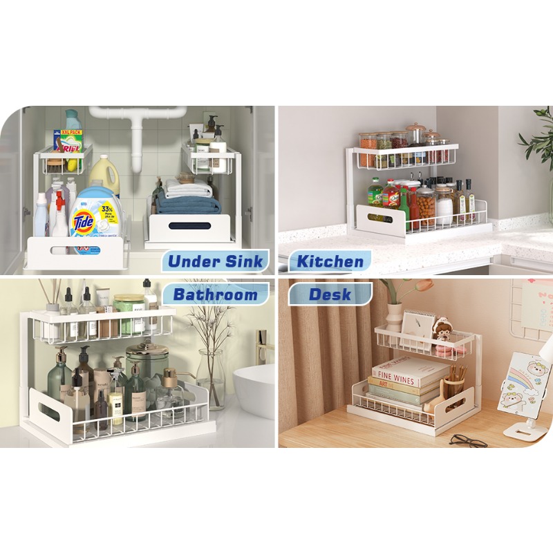 2 Tier Sink Organizers Storage Slide Kitchen Cabinet - Temu