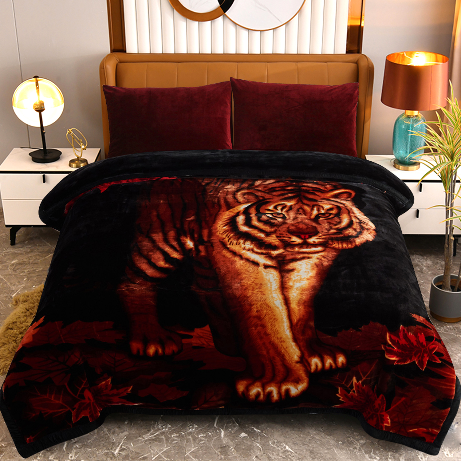 

Jml Korean Style Blanket - 85" X 95",10 Lbs, Ultra Soft Mink Blanket King Size -2 Ply 2 Sides Printed Bed Blanket, Embossed Winter Blanket, Thick Reversible Plush Heavy Fleece Blanket For Bed, Tiger