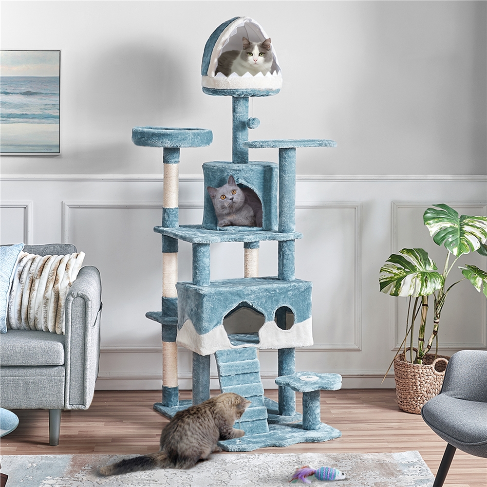 

Cat Tree 72.5 Inch Ocean-themed Cat Tower For Indoor Cats Multi-level Large Cat Tree With Shark Mouth Bed Big Condos Scratching Posts