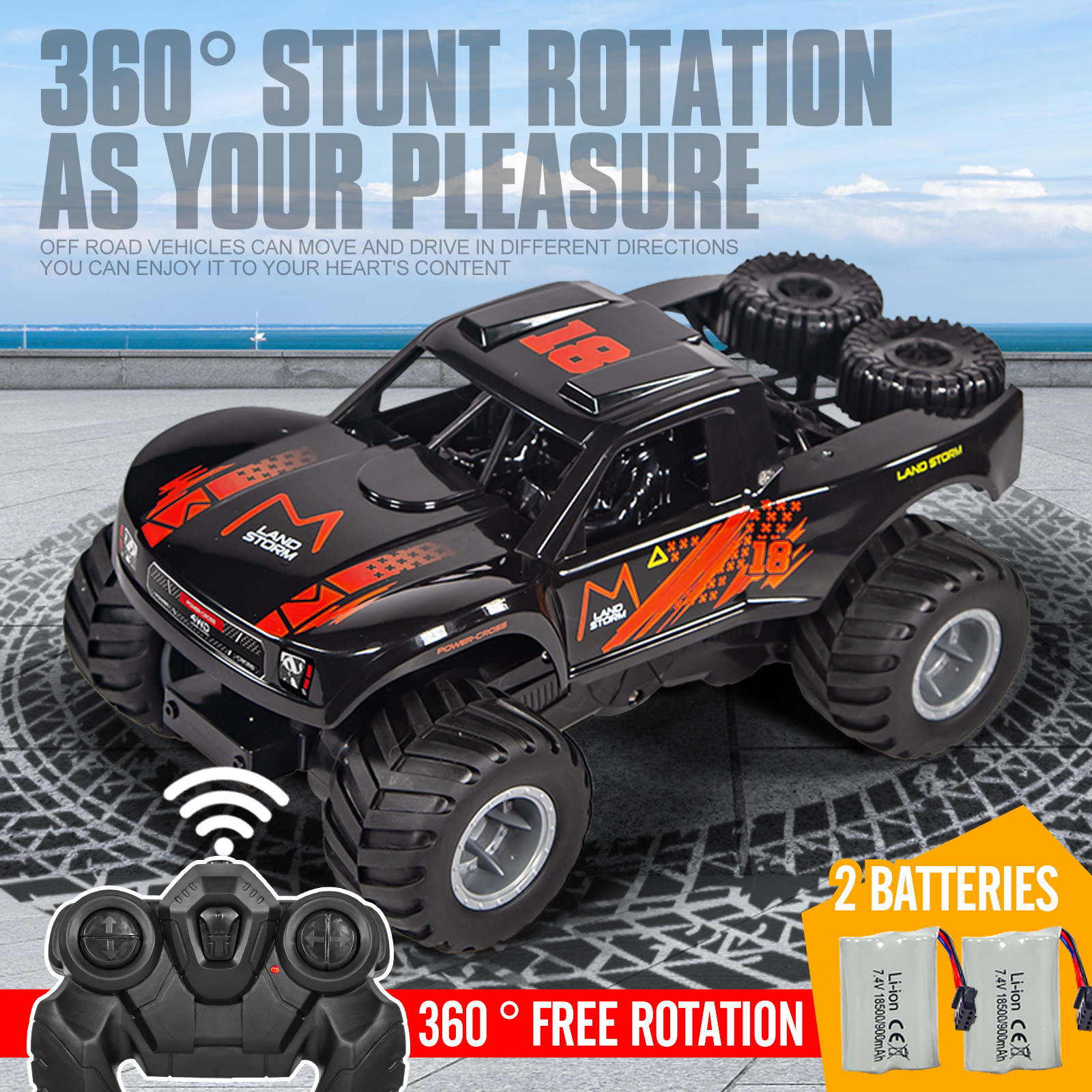 RC Trucks 4x4 Offroad Waterproof 1:16 Amphibious Remote Control Car with 2 Rechargeable Battery 4WD All Terrain Monster Truck RC Car for Boys 4-7 gift present