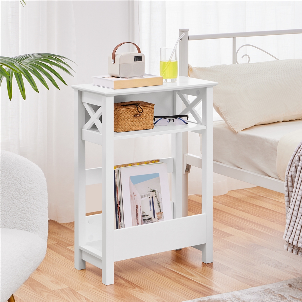 Narrow Side Table With Storage Shelf 3 Tier Slim End Table With Magazine Rack Modern Side Table For Effortless Home Office
