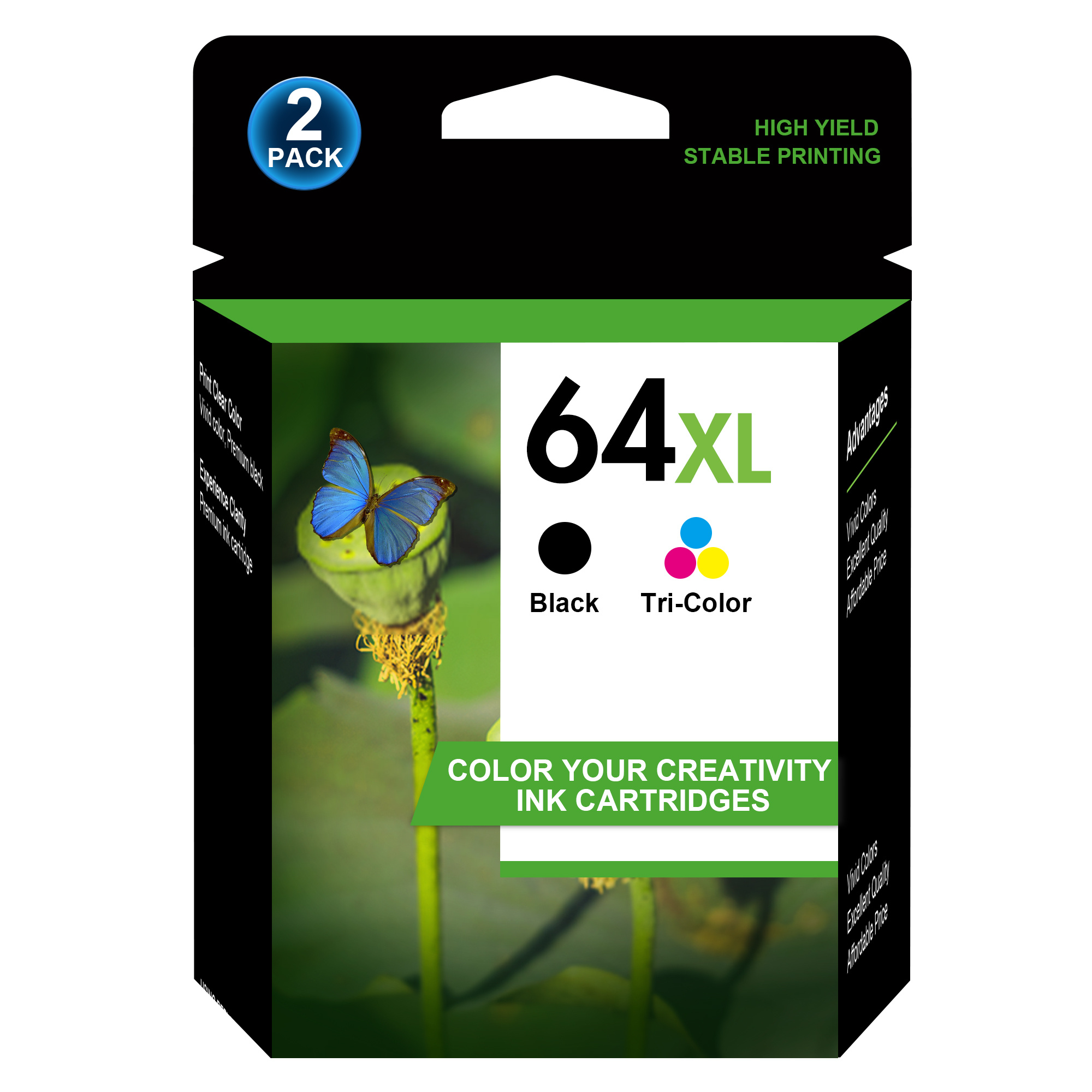 

2 Pack 64xl Black/tri- Cartridges For Ink 64 Hp64 For 64xl Ink Cartridge Works With Envy Photo 6220 6230 6252 6255 7120 7155 7158 7855 7858 Series Printer X4d92an