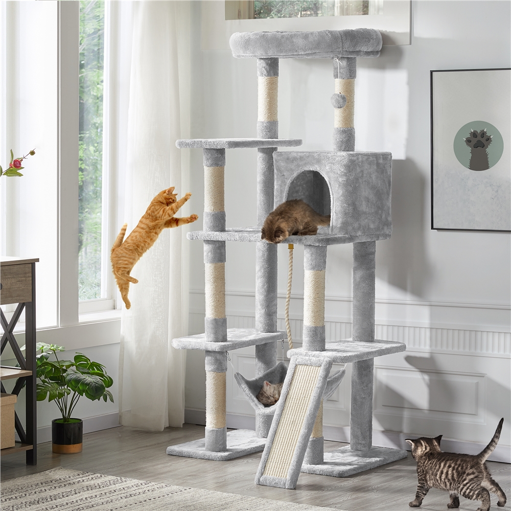 TEMU 63 In Cat Tree Large Cat Tower With Hammock Scratching Posts Condo Perch Ball For Indoor Cats Plush Cat Tree