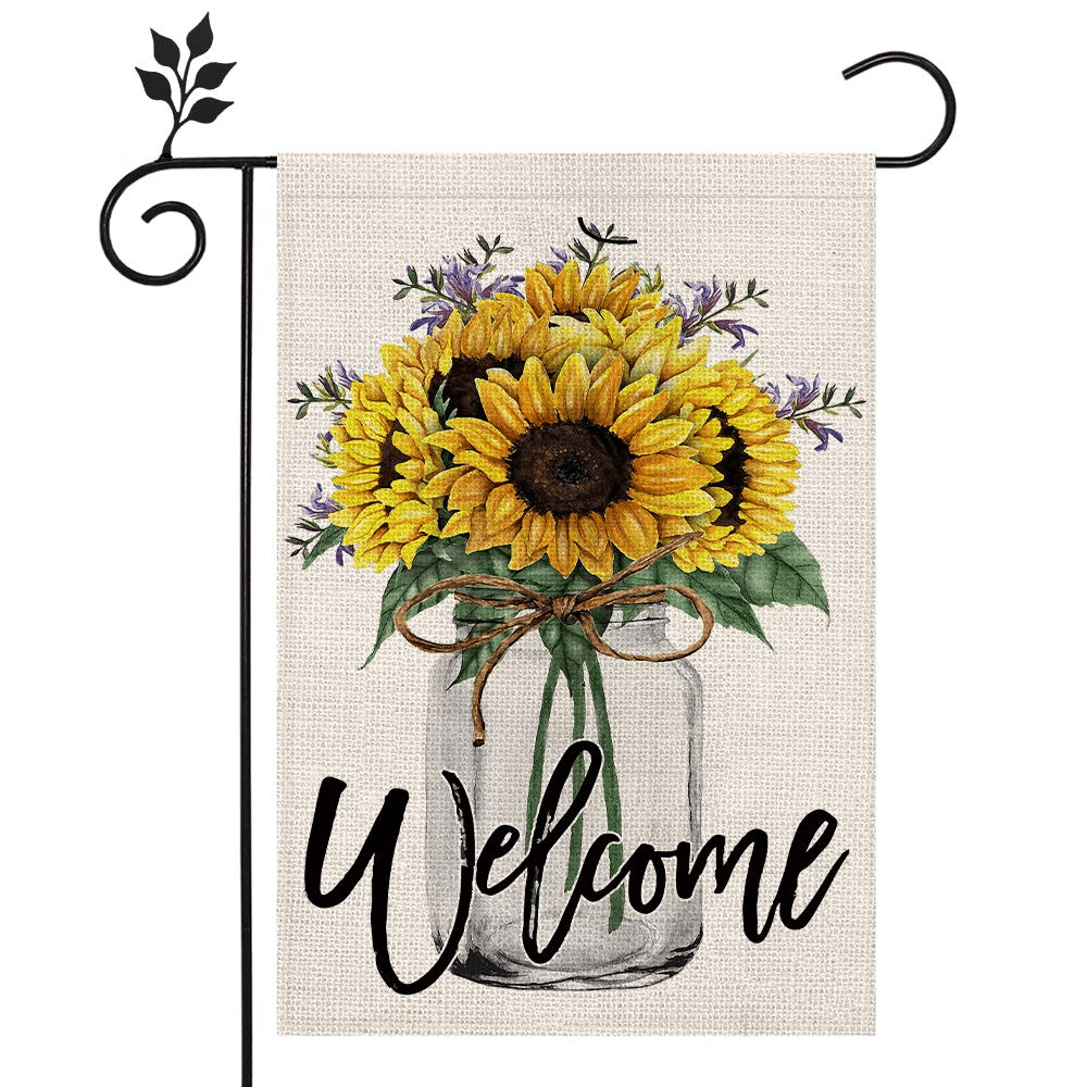 

1pc Fall Garden Flag 12x18 Inch Double Sided Burlap For Outside Welcome Sunflowers Mason Jar Small Garden Flag Seasonal Autumn Yard Decoration, Fits Standard Flagpole Holders (pole Not Included)