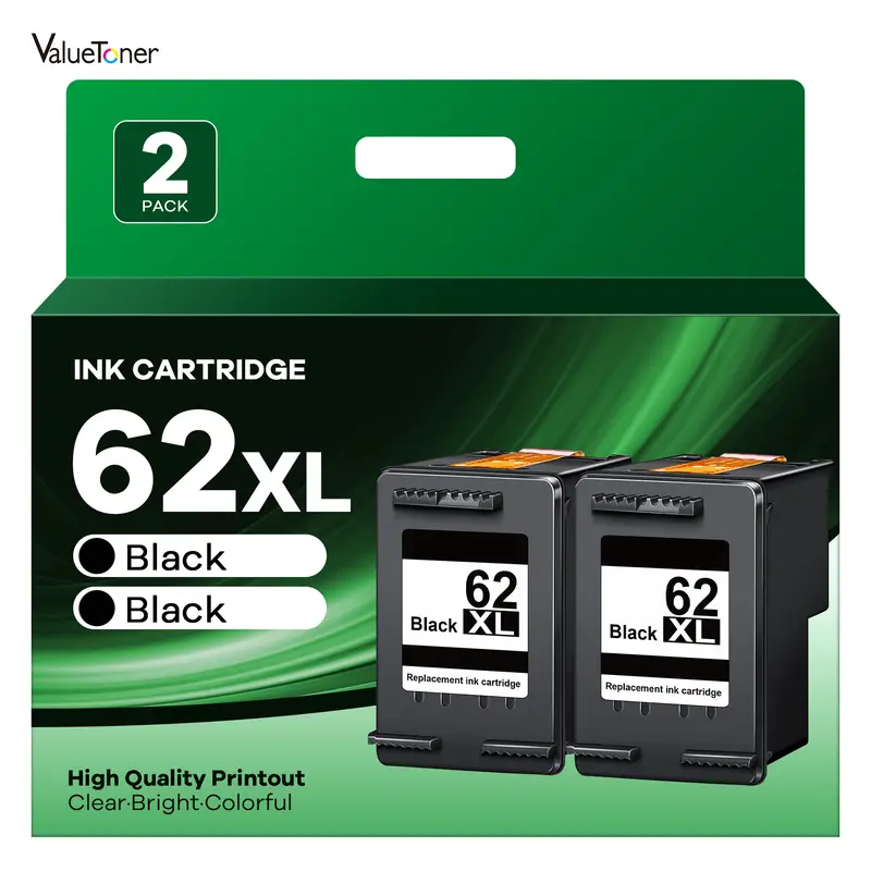 Spectrumimaging 2-Pack 62 XL 62XL Black Ink Cartridges - Remanufactured For HP