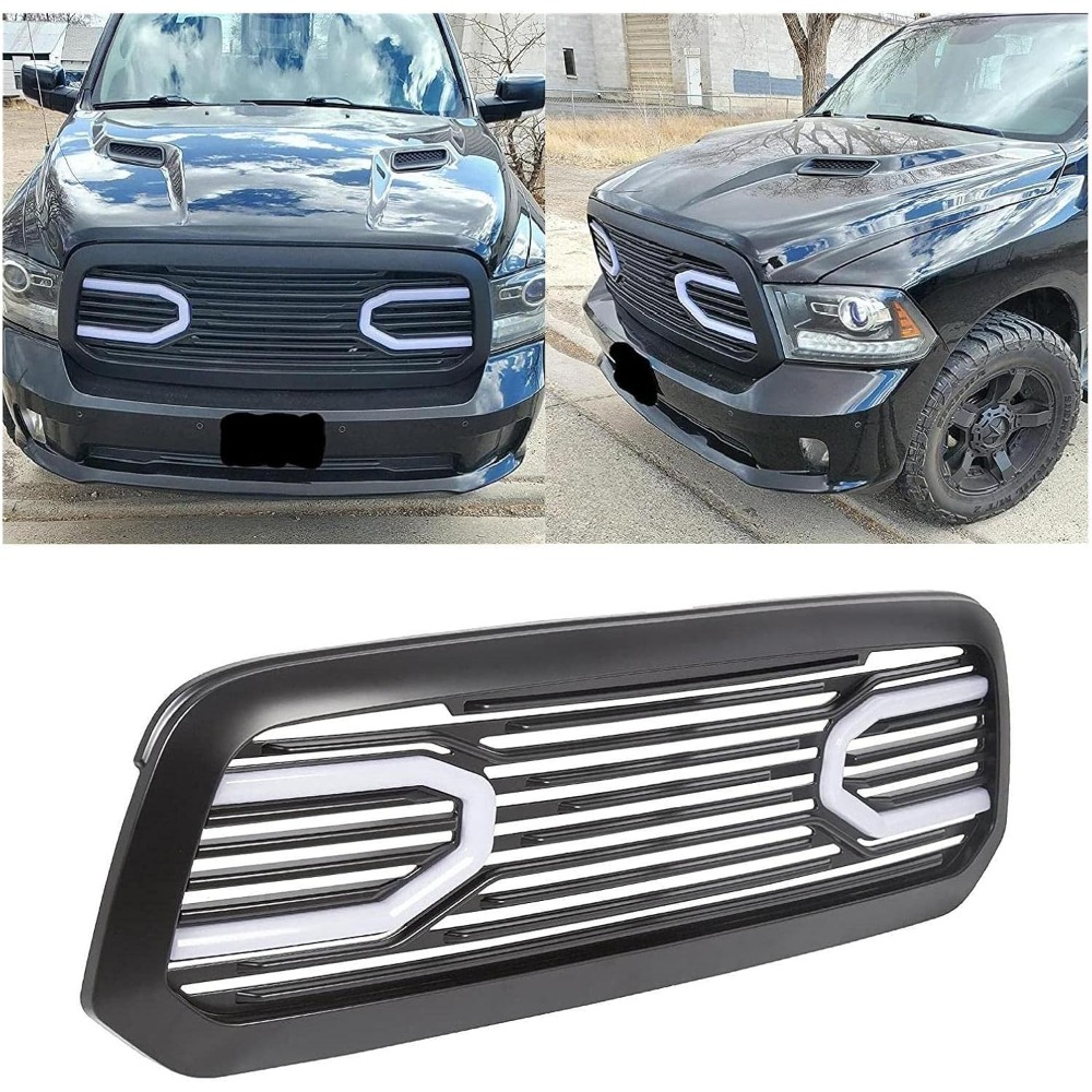 

Front Grill Compatible With 2013-2018 Dodge Ram 1500 (black W/light) Big Horn Bumper Grille Replacement Shell