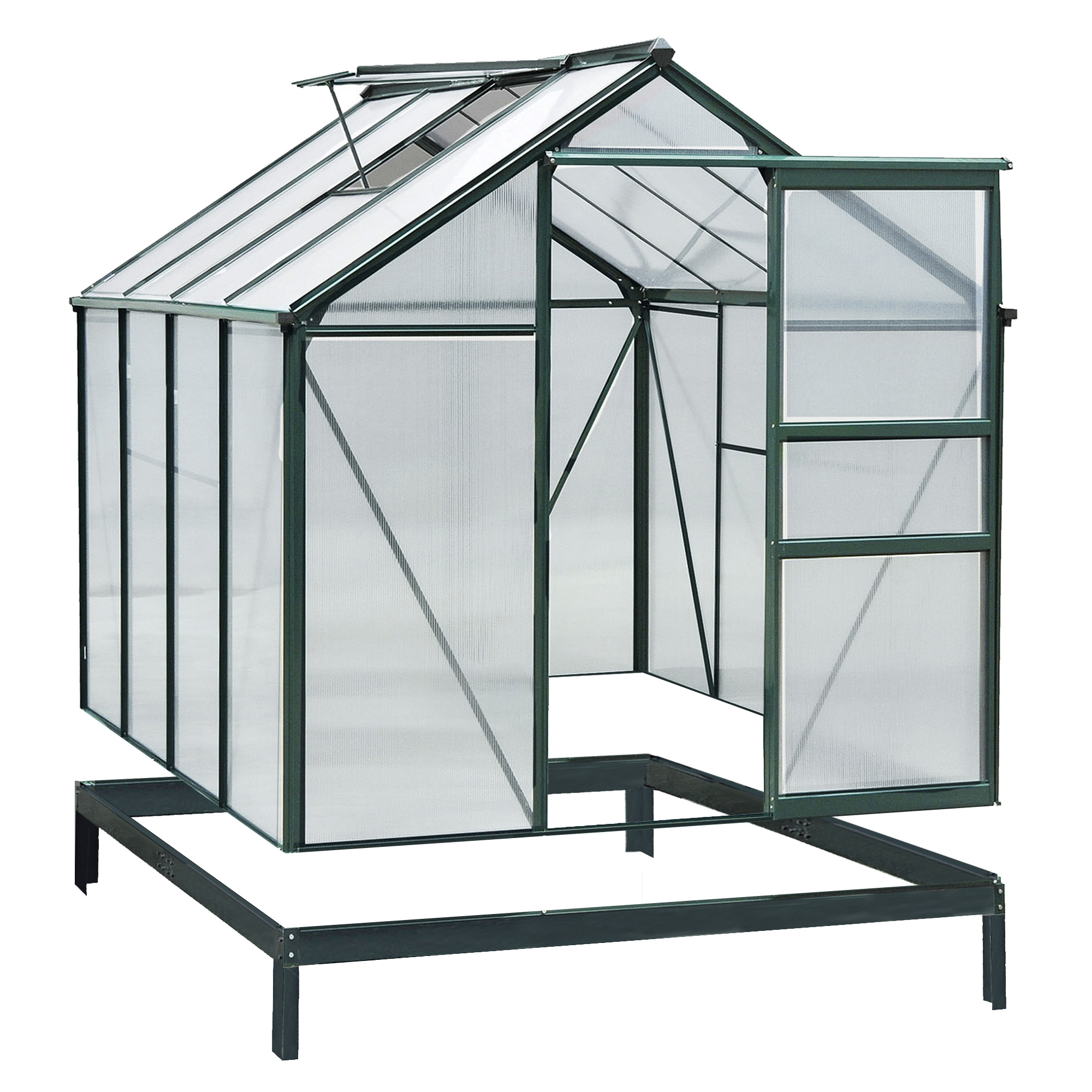 

Outsunny 6' X 8' X 6.5' Polycarbonate Greenhouse, Heavy Duty Outdoor Aluminum Walk-in Green House Kit With Rain Gutter, Vent And Door For Backyard Garden, Dark Green