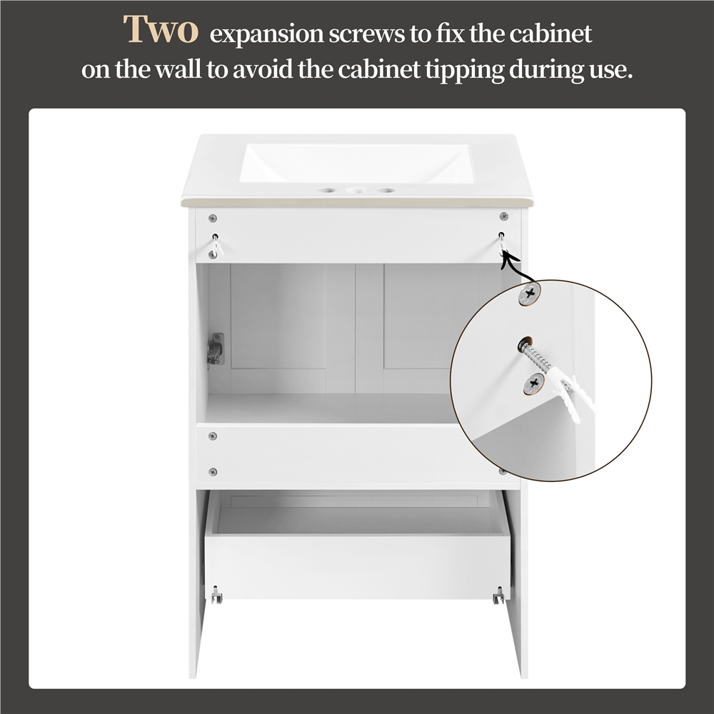 Freestanding Bathroom Vanity with Ceramic Sink - Modern Storage Floor Cabinet with Drawer 18 Freestanding Bathroom Vanity with Ceramic Sink Side View