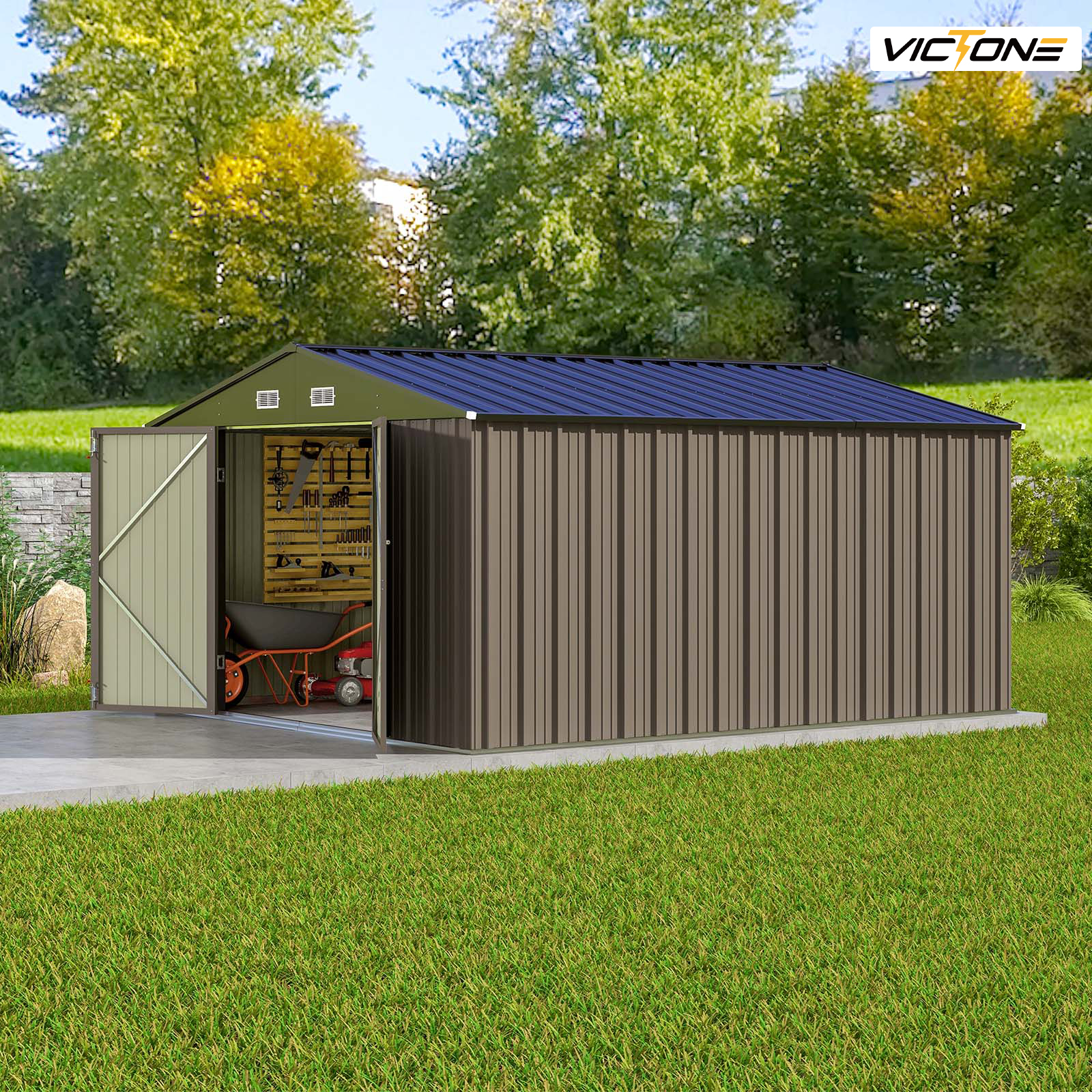 

Victone 10x12 Ft Metal Storage Shed For Outdoor, Shed With Design Of Lockable Doors, Utility And Tool Storage For Garden, Backyard, Patio, Outside Use