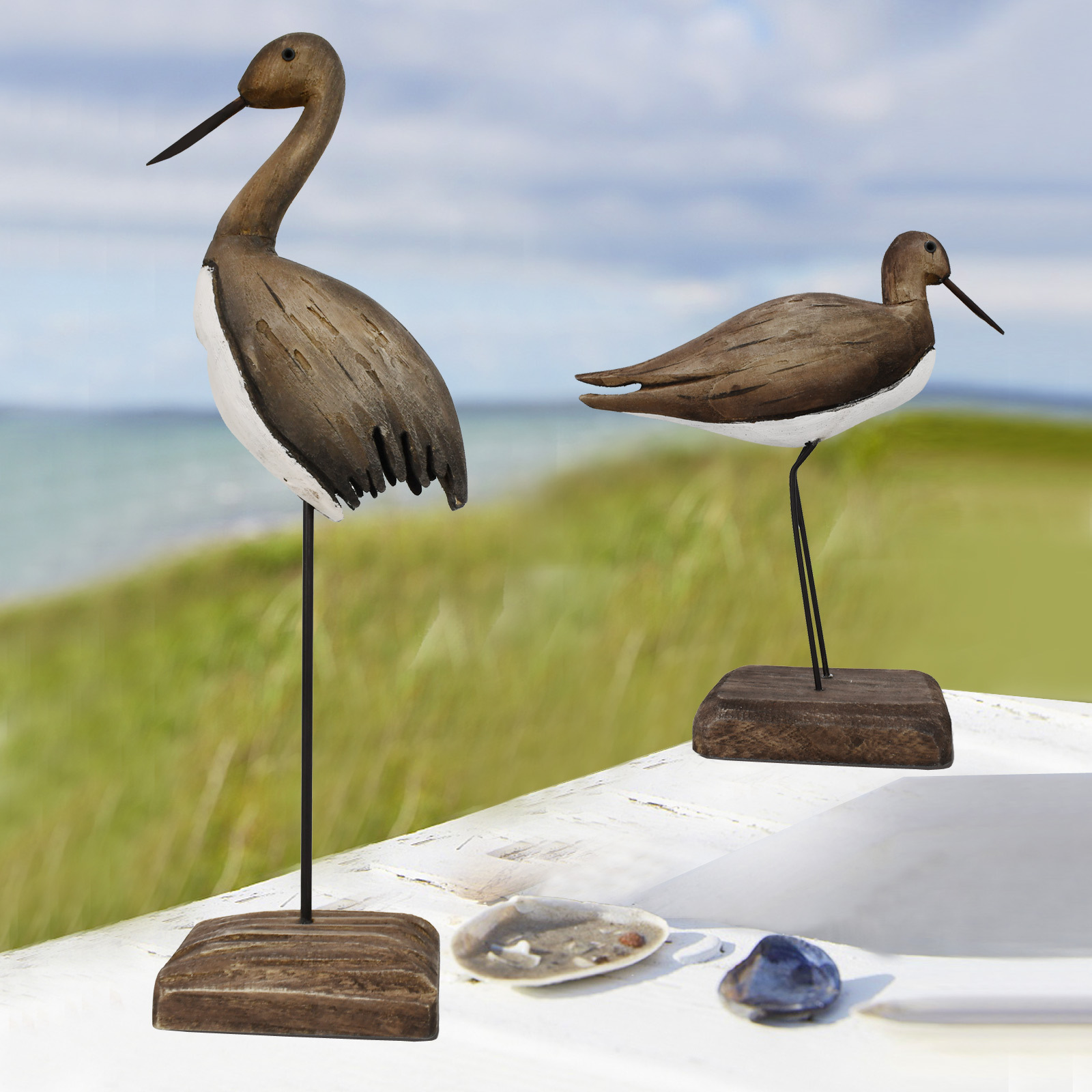 

2pcs 12.4''h 6.7''h Rustic Heron Statue Sculpture Ornaments Wood Crane Figurines Table Top Statues Decor Decorative Crane Statue Nautical Home Decor Good Gift Idea For Thanksgiving Christmas