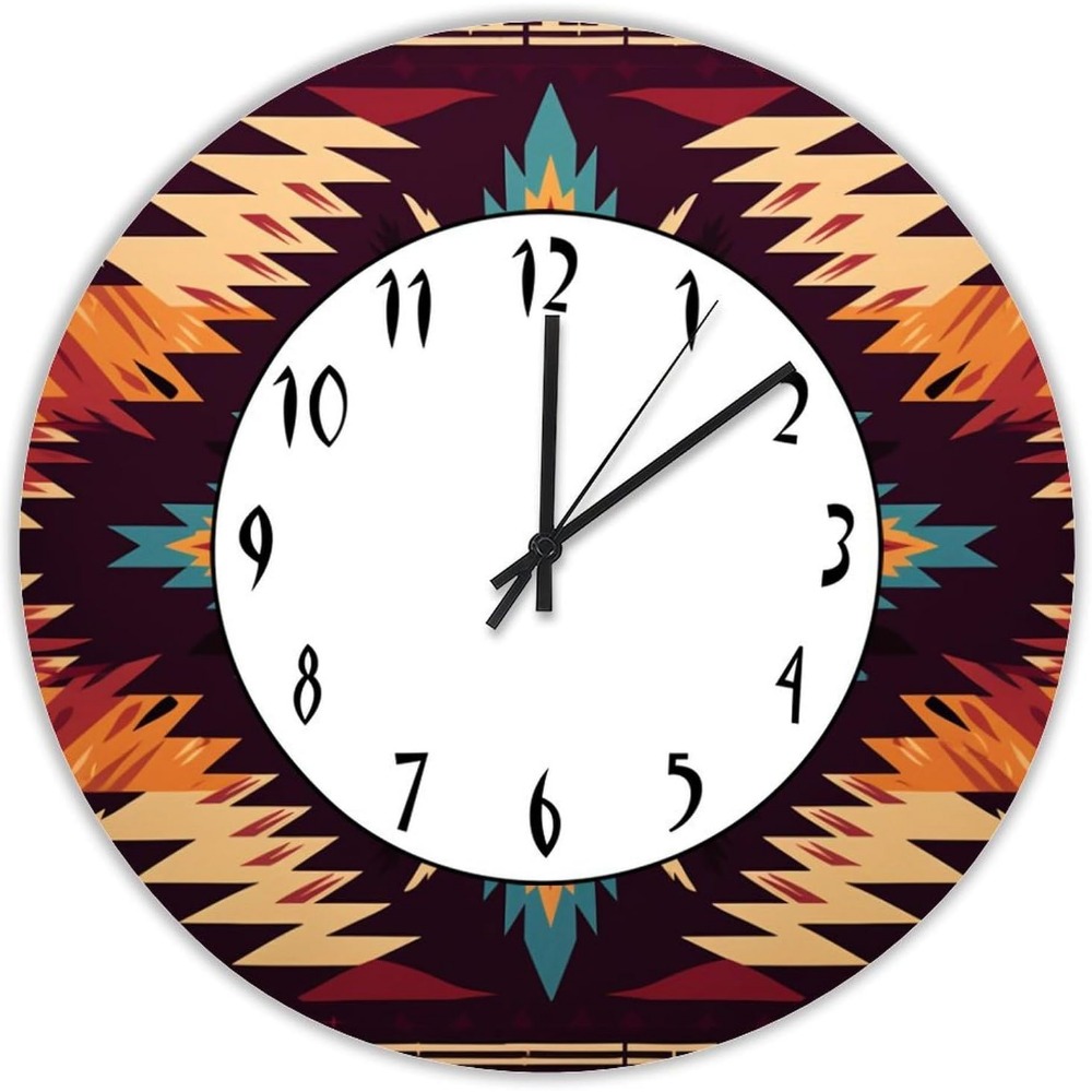 

Vintage Decorative Clock 10in,dark Of Purple Southwestern Tribal Pattern Round Wall Clock For Kitchen Dining Room Home Decor Rustic Wall Funny Gifts For Holiday, Friendship Gift Best Friend Gift