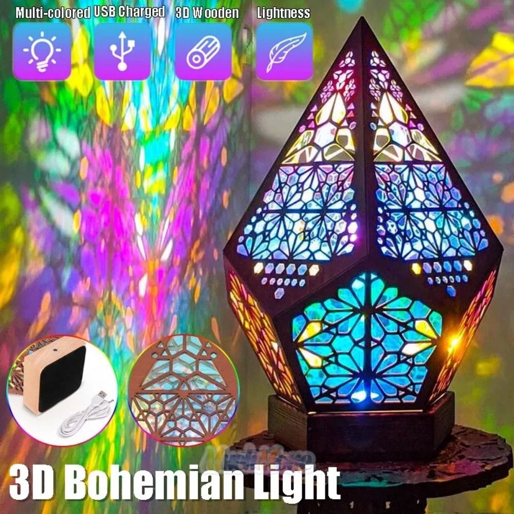 

Wooden Bohemian Led Light Bedside Starry Sky Floor Projection Lamp