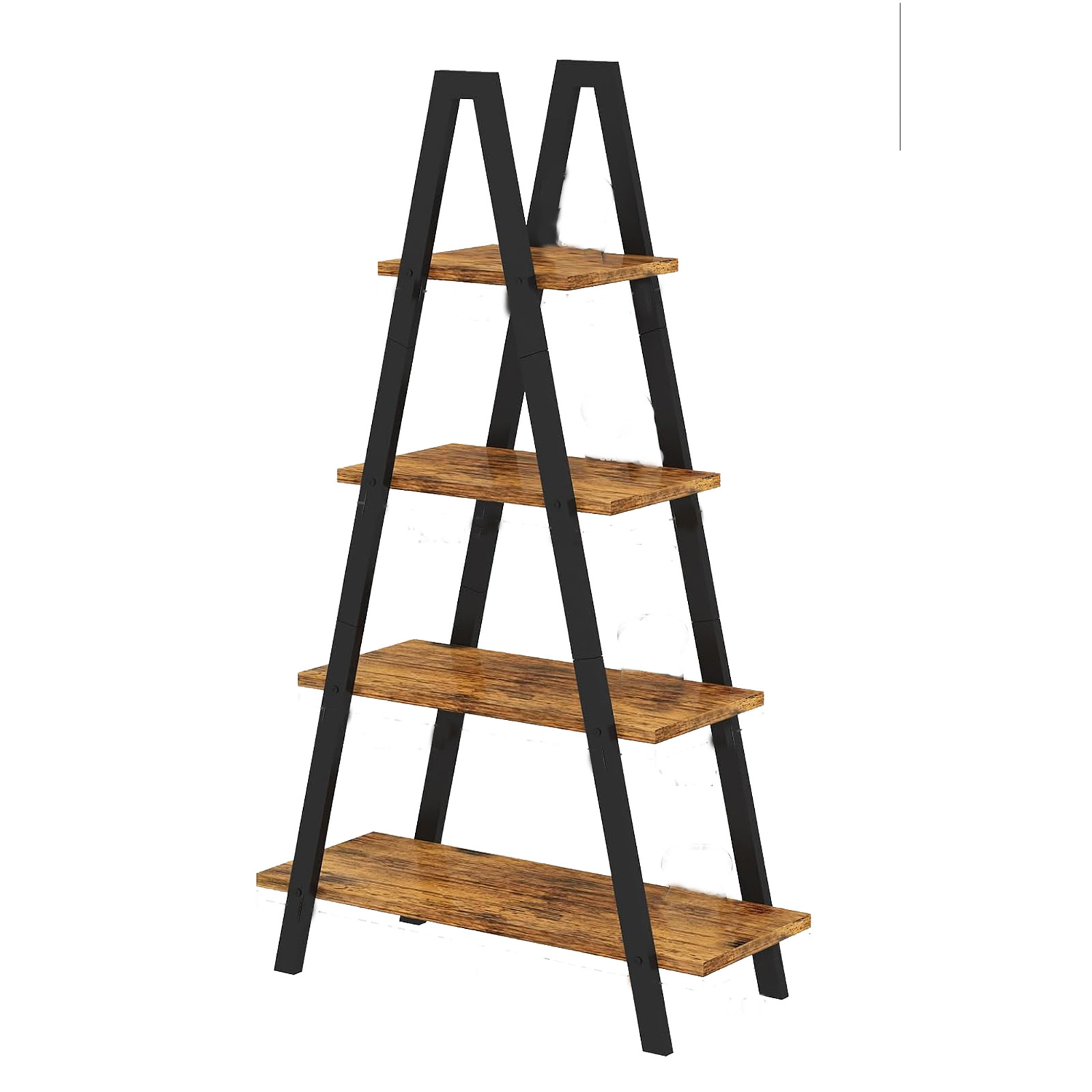 4-Tier Industrial Bookshelf with Metal Frame, Shelving, Flower Stand, Triangular Shape, Home Office and Living Room