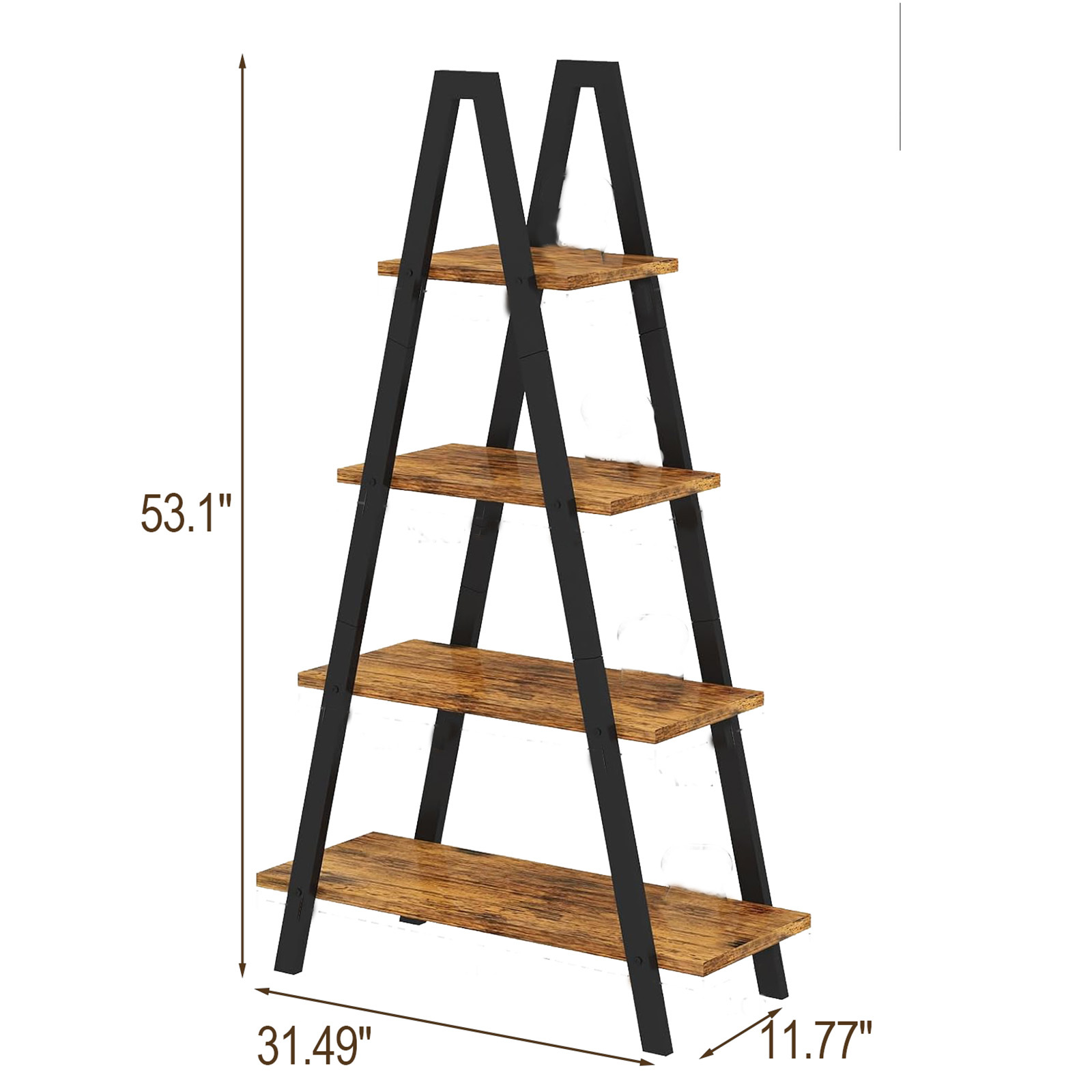4-Tier Industrial Bookshelf with Metal Frame, Shelving, Flower Stand, Triangular Shape, Home Office and Living Room