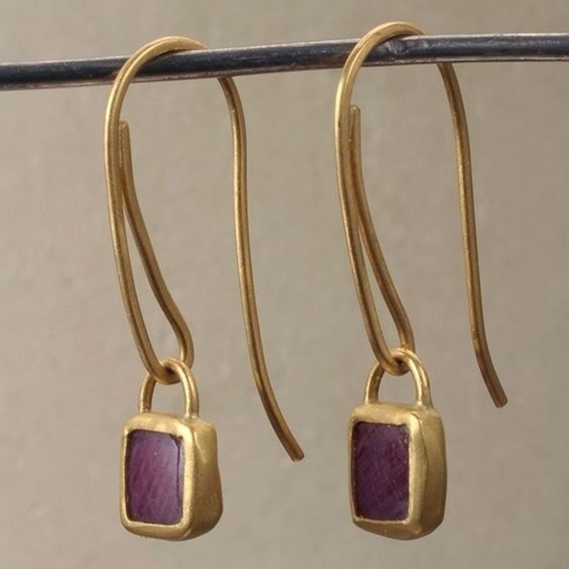 

2pcs Exquisite Retro Geometric Fashion Elegant Stainless Steel Natural Stone Golden Women Earrings Daily Gift Banquet Party Gift