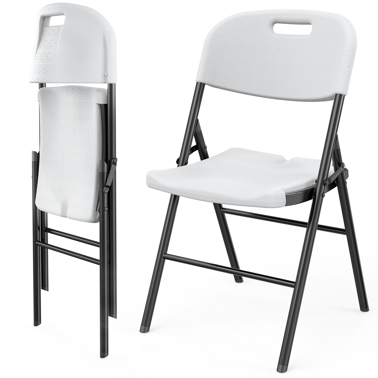 

Folding Chairs, Heavy Duty Foldable Chair Portable Hdpe Plastic Seat With For Indoor Outdoor Dinning Party Wedding School Use, White/black, 2/4/6 Pack