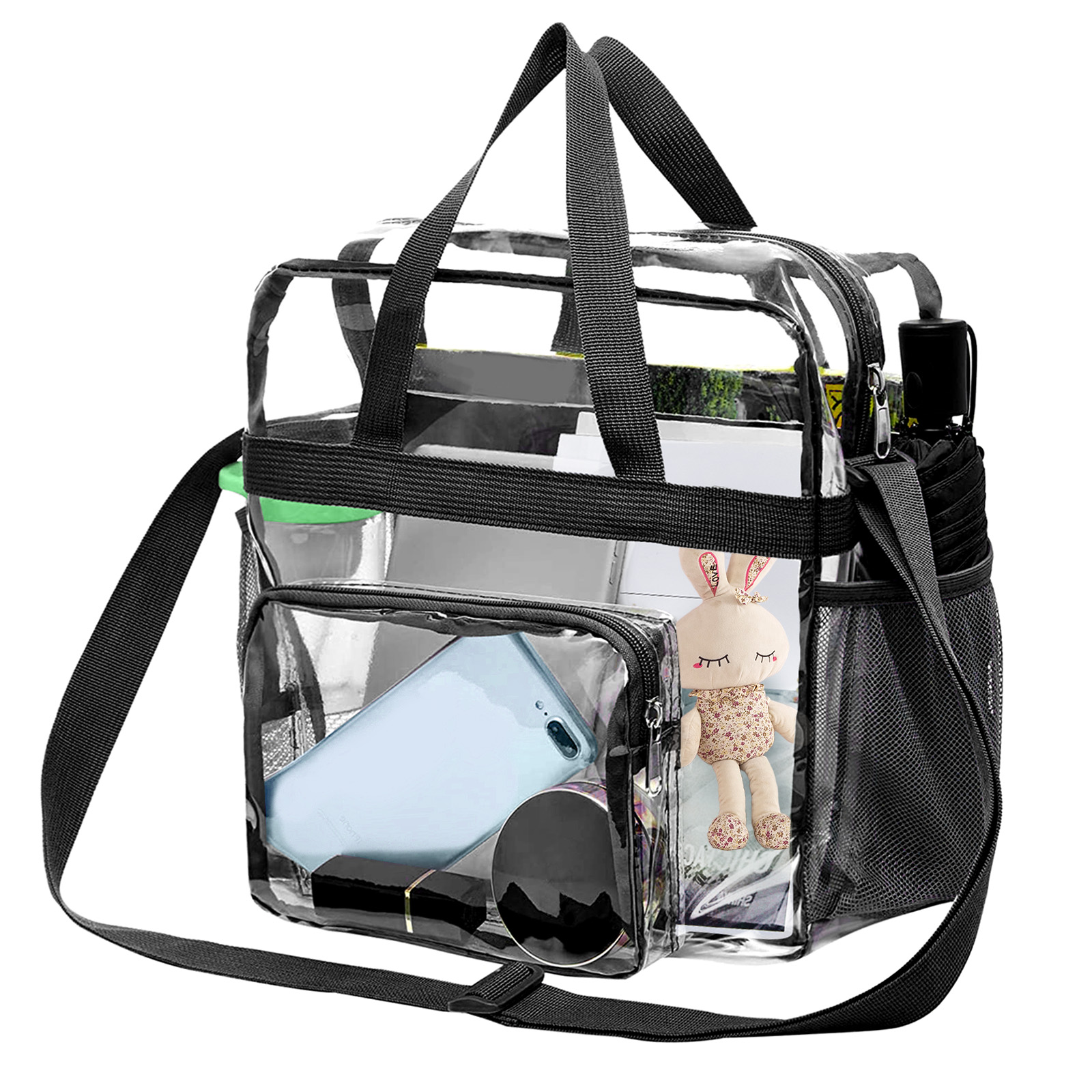 

Stadium-approved Clear Crossbody Bag, Large Capacity Waterproof Tote Bag With Multiple Pockets For Travel, Beach, Events