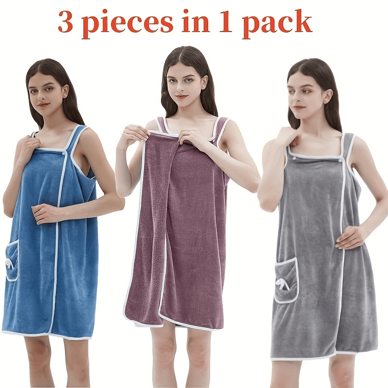 

3-pack, Women's Wearable Bath Towel, Women's Bath Towel, Women's Bath Towel Shower With Pocket Adjustable Bathrobe, Household Bathrobe, 1 Size Fit For 5'2"-5'74/132lbs-176lbs