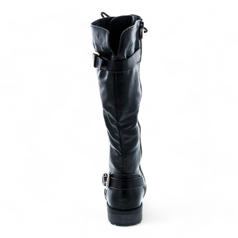 womens strappy lace knee high combat stacked heel boot - Temu