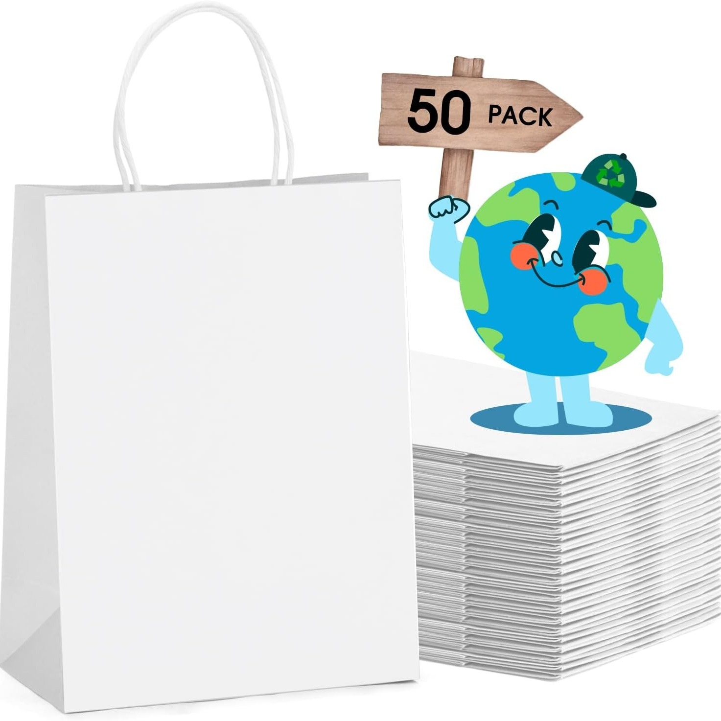 

Gift Bags Bulk 8x4.25x10.5'' 50pcs White Kraft Shopping Paper Bags With Handles Bulk Medium Size Reusable For Small Business,grocery,birthday, Wedding,kids Party,favors